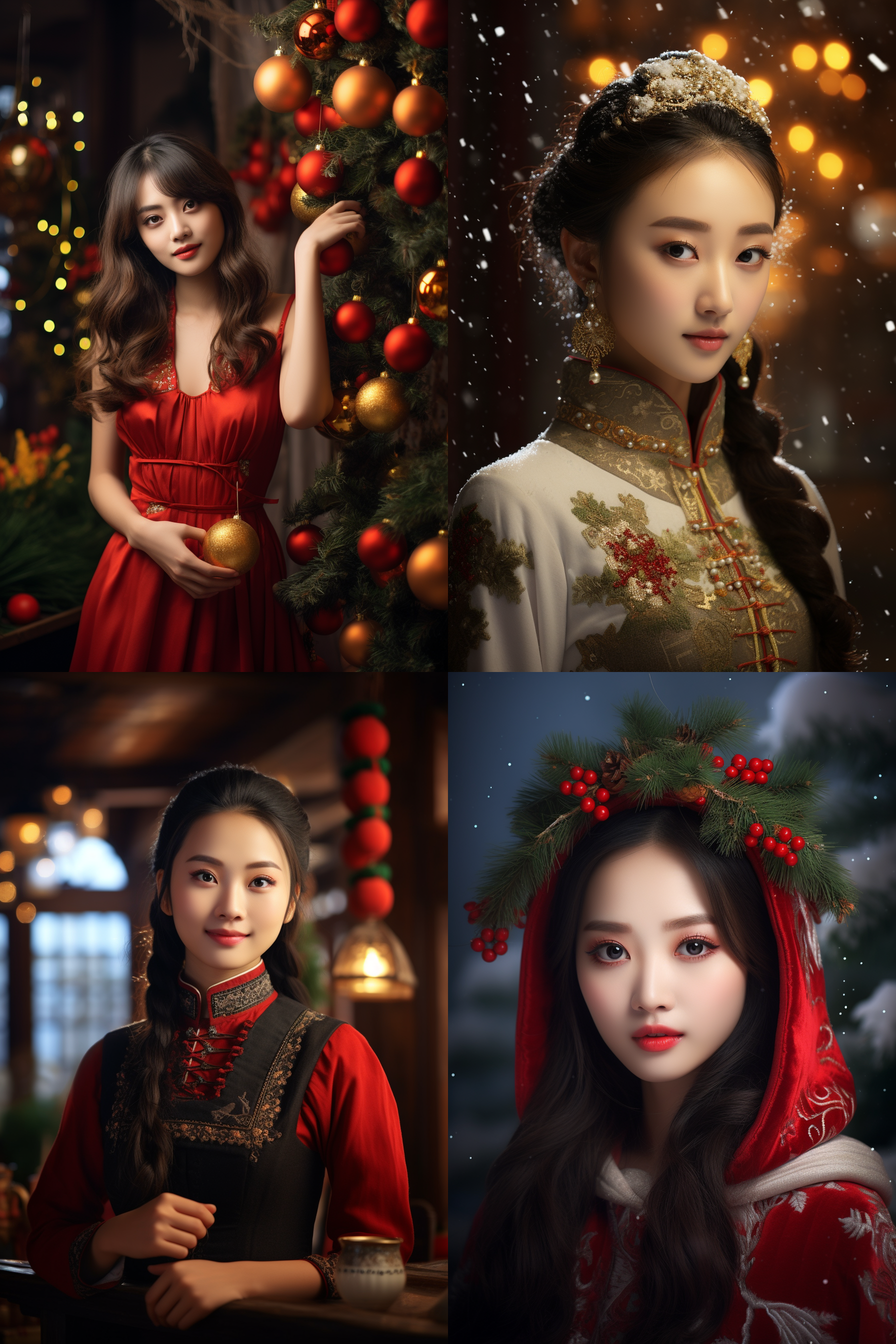 中国女孩人像，圣诞氛围，明亮环境，超高清摄影图