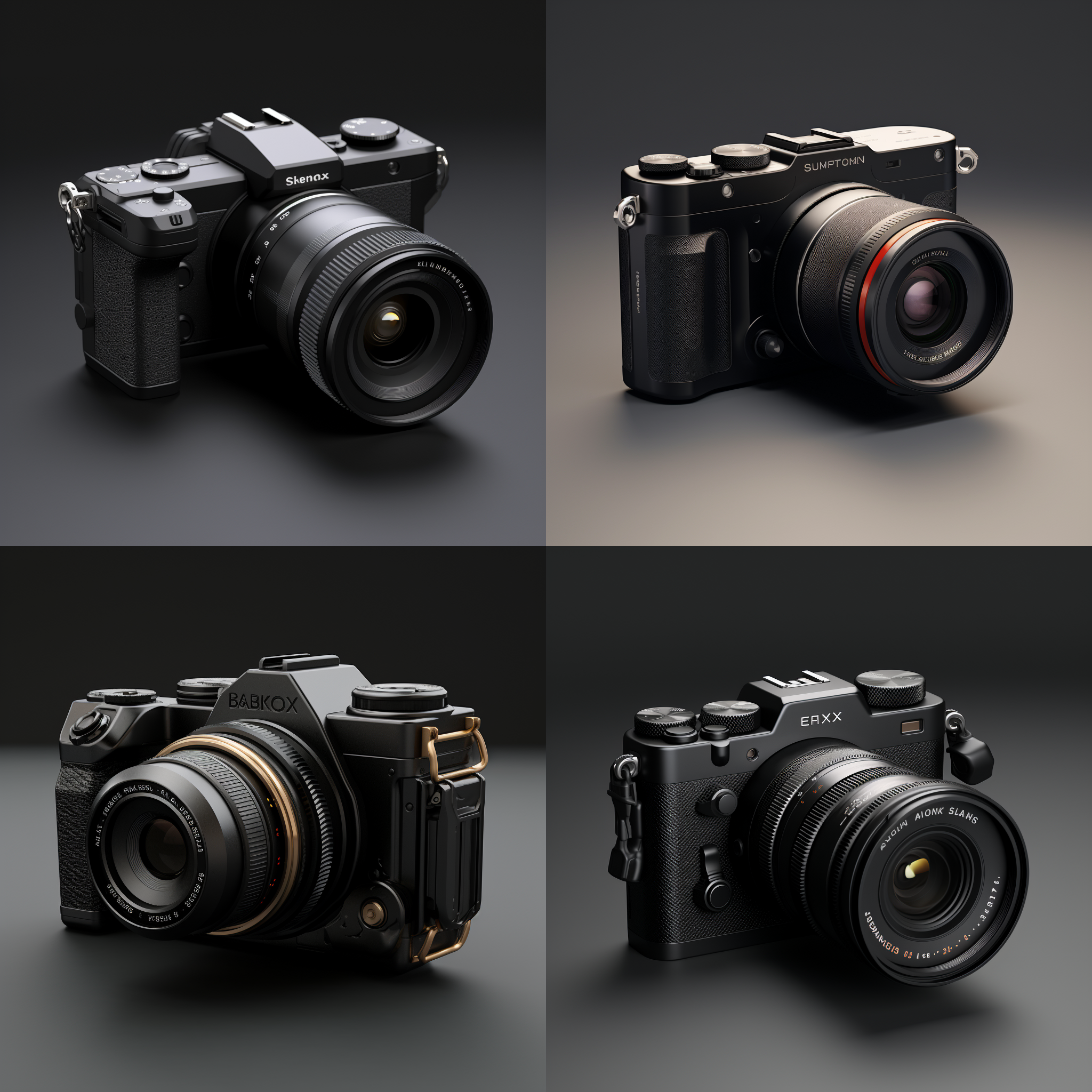 autodesk 3ds max, ultra-detail, 4k, mini slr camera, b & o style, simple, handsome, black as the main color, three-quarter viewing angle, black background.