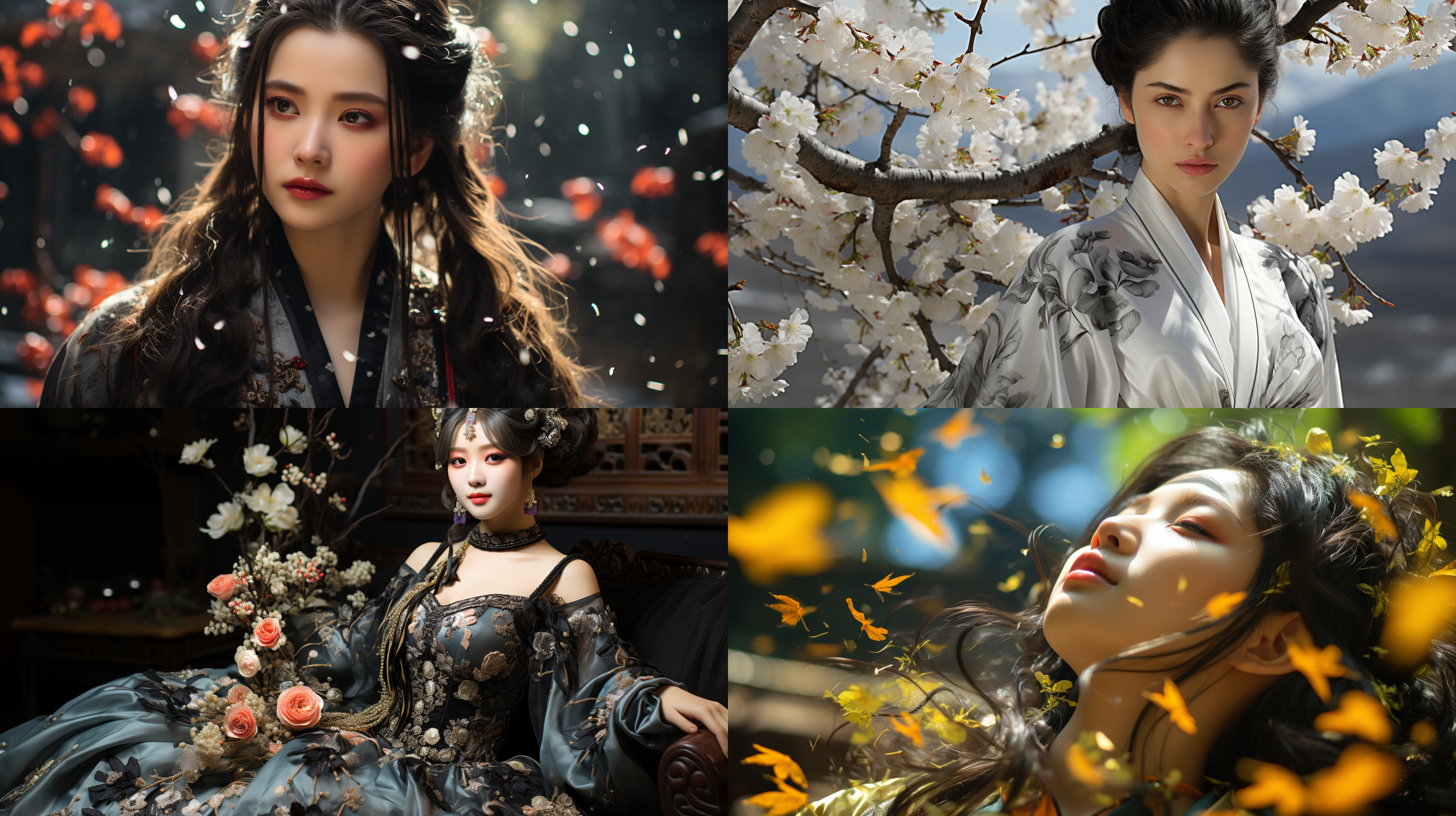 亚洲超美女生（高级精致的面容id）,精美装扮，长发飘飘，精美发饰，耳环戒指吊坠，白色丝质汉服，唯美主义，油菜花田背景，丁达尔光线，色彩鲜艳，全身镜头，全景摄影，大师级作品，超精细，超清晰，超高分辨率，超高品质，超高质量，超高细节，超高清，32k