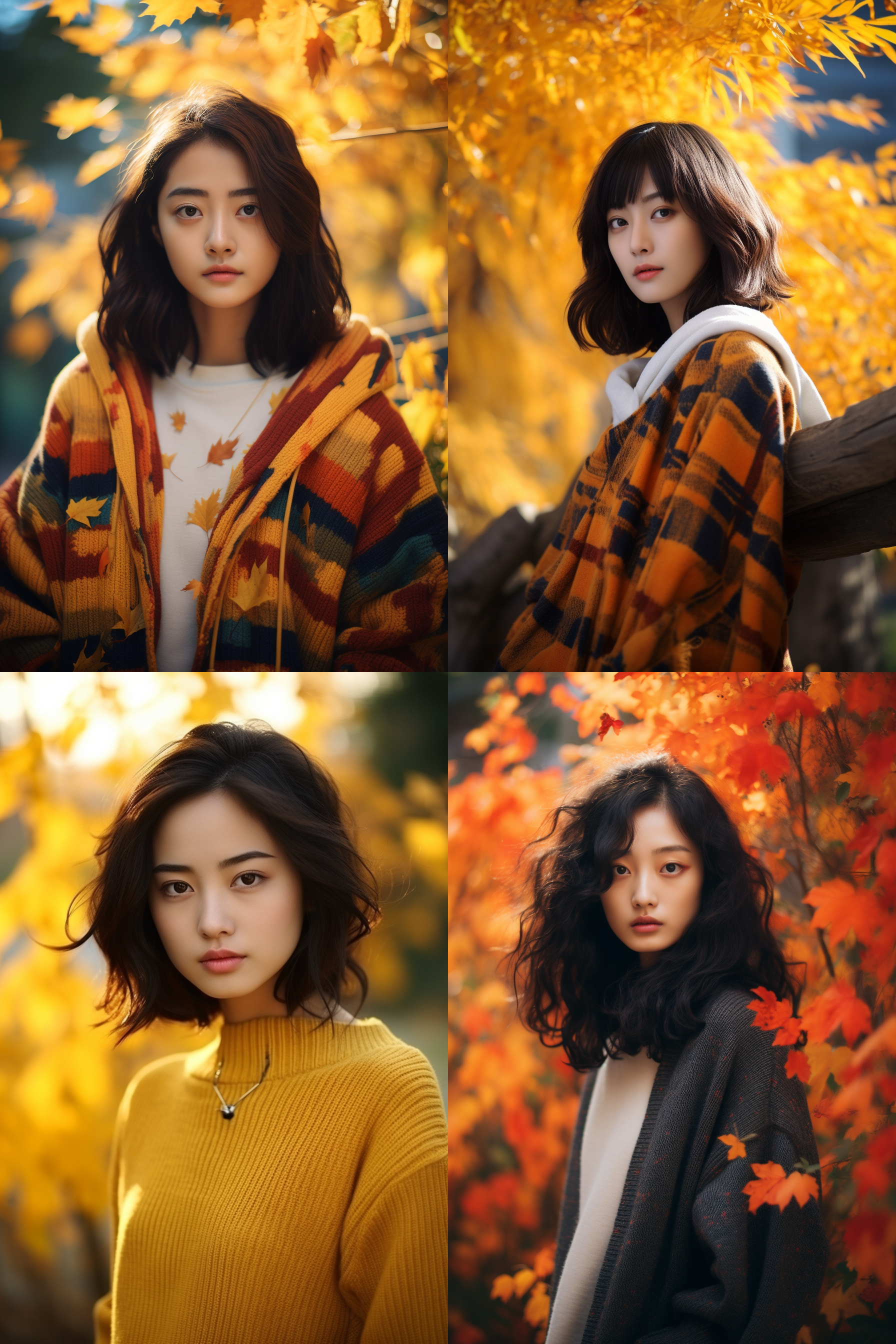 中国女孩人像，穿毛衣，秋季户外，明亮环境，超高清摄影图