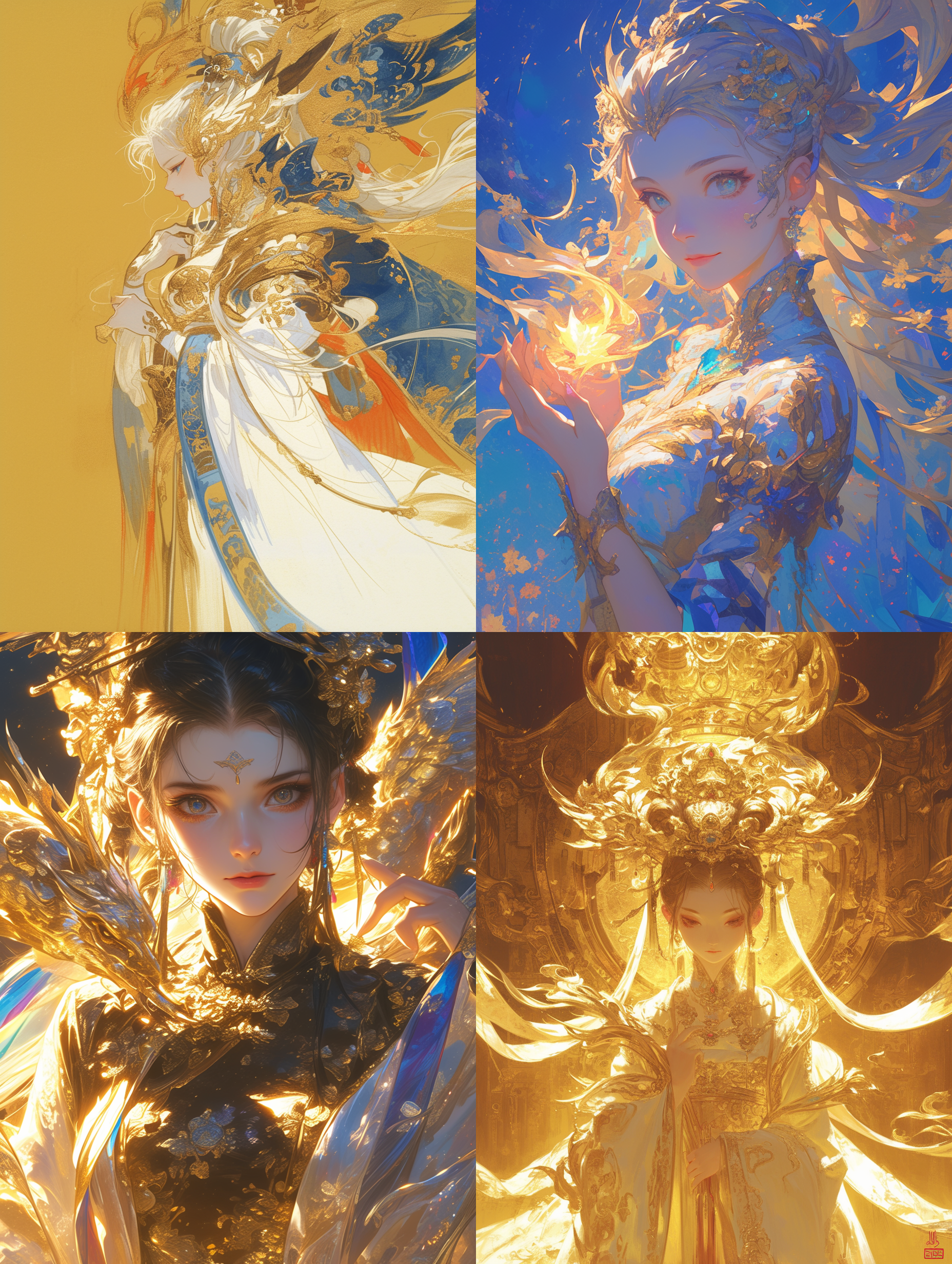 板绘，国漫风格，少女手捧火焰，长发，麻花辫，穿白色嫁衣，金丝面纱，丹凤眼，眼波荡漾动态，情绪饱满，发丝飞扬，画面整体配色明艳，有清晰的光影过渡，色彩有张力，夸张的动作，捉摸不透的表情，高精度，丰富细节，构图精美。