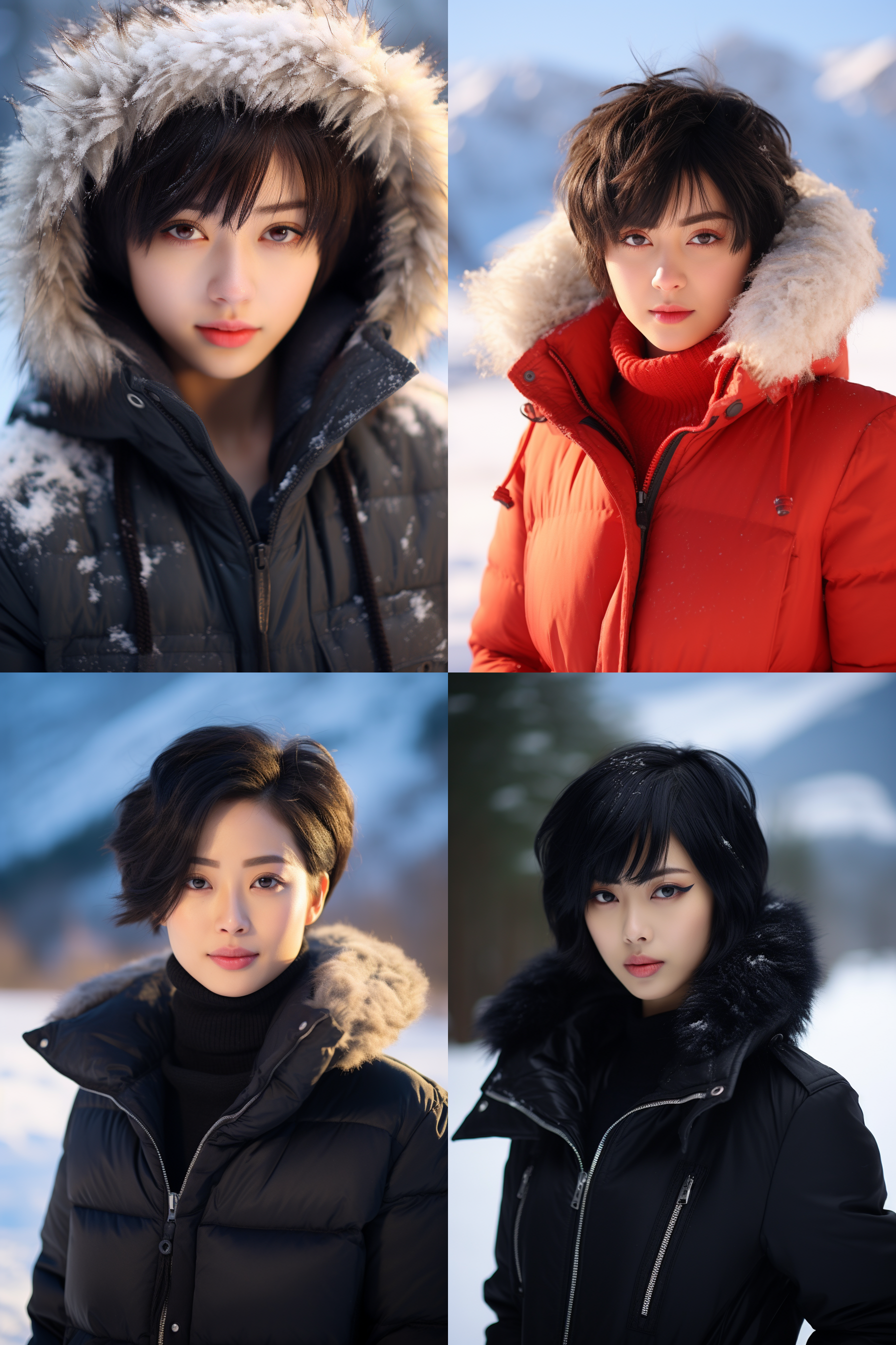 中国短发女孩人像，冬季羽绒服，明亮环境，超高清摄影图