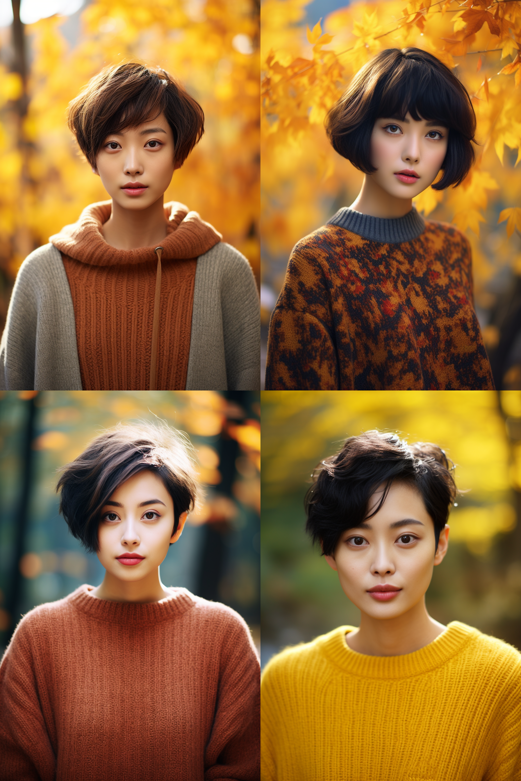 中国短发女孩人像，穿毛衣，秋季户外，明亮环境，超高清摄影图
