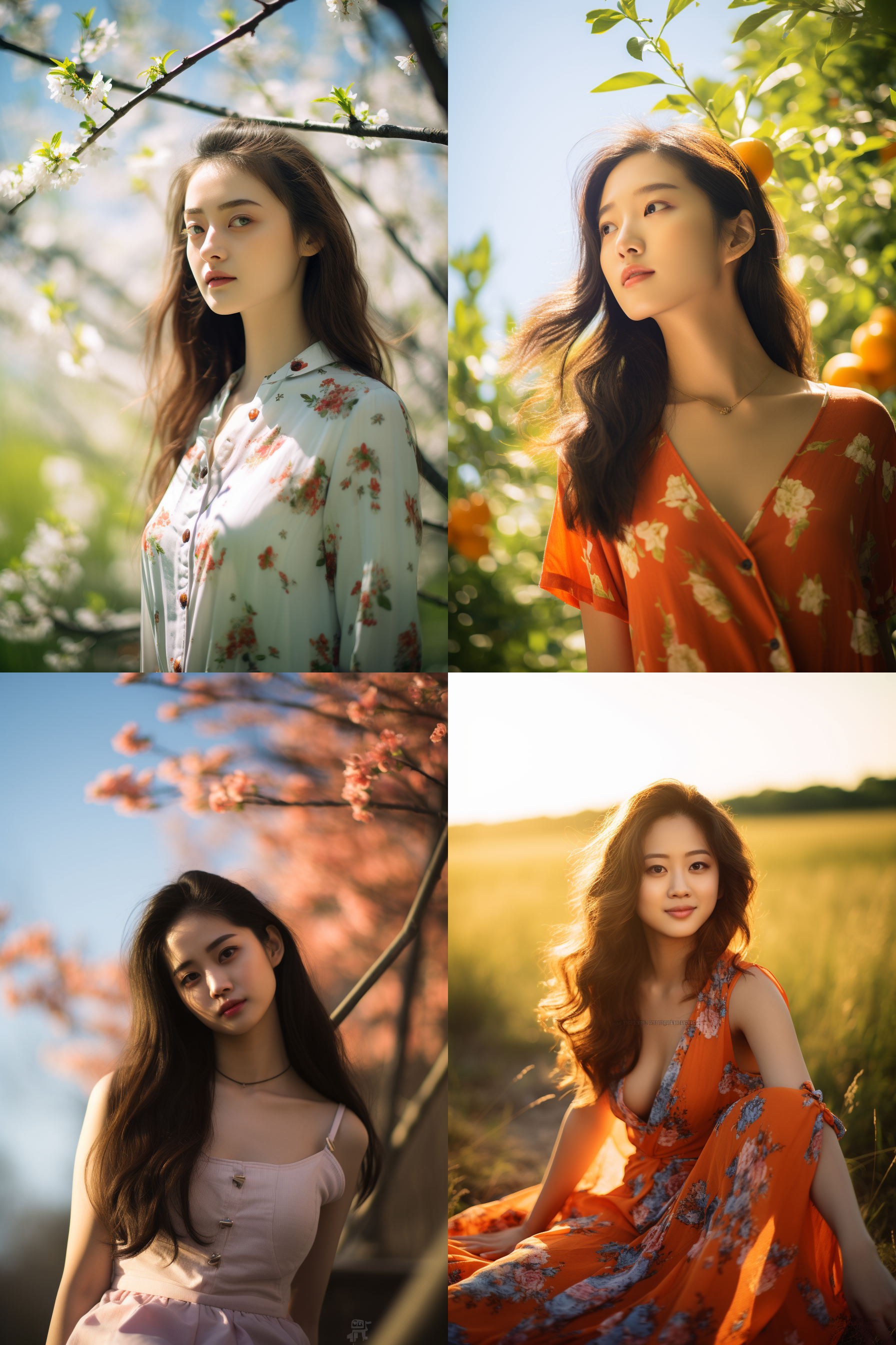 中国女孩，夏季服饰，春日摄影，明亮光线， 清新自然，户外风景，肖像模式，中焦镜头，自然姿态，