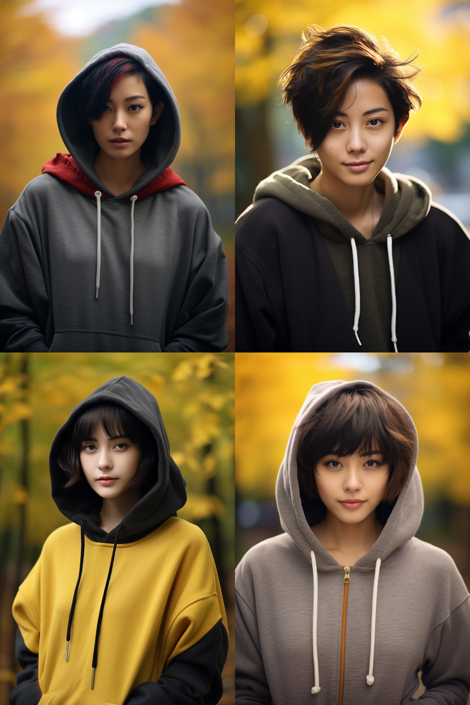 中国短发女孩人像，穿卫衣，秋季户外，明亮环境，超高清摄影图