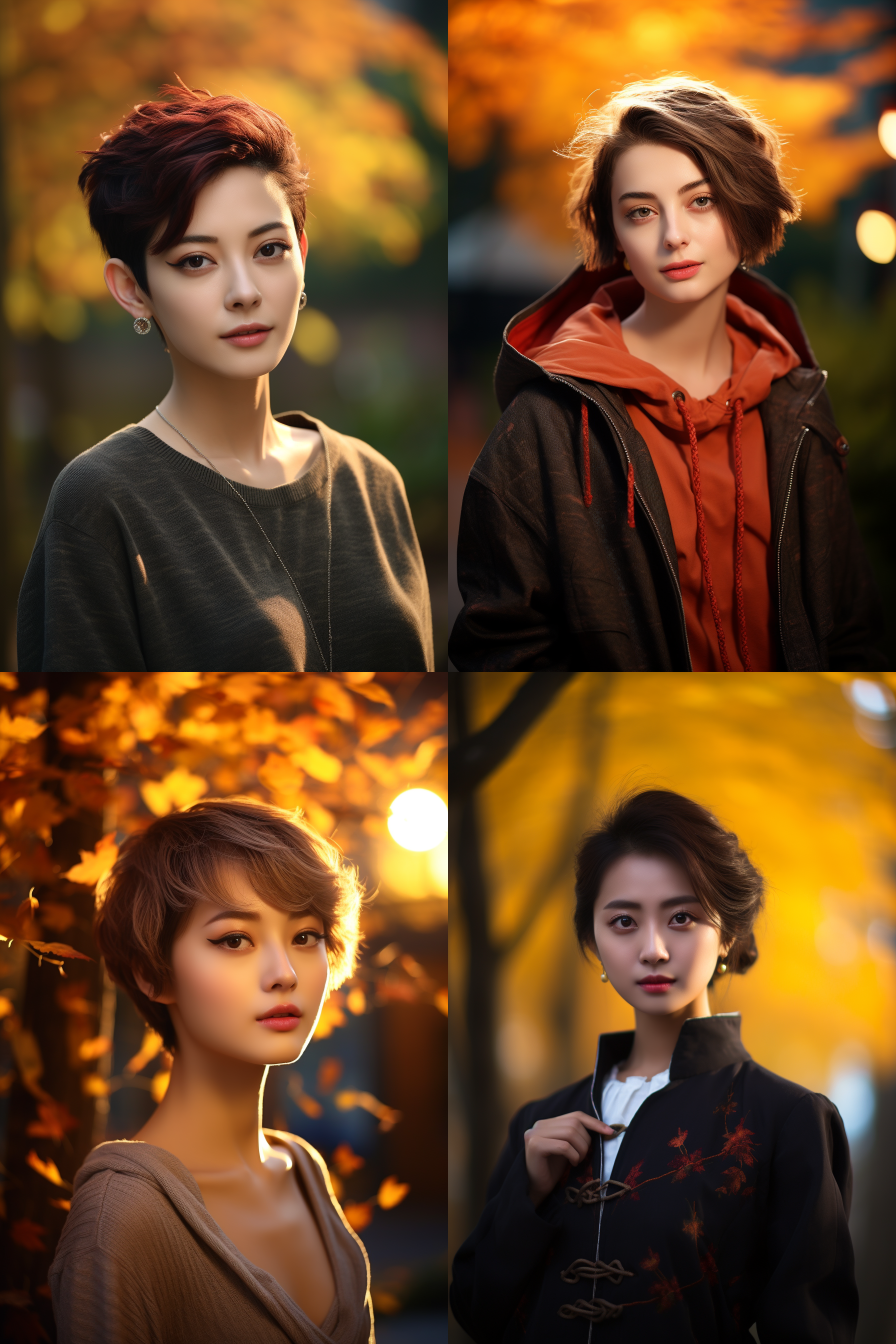 中国短发女孩人像，秋季户外，明亮环境，超高清摄影图