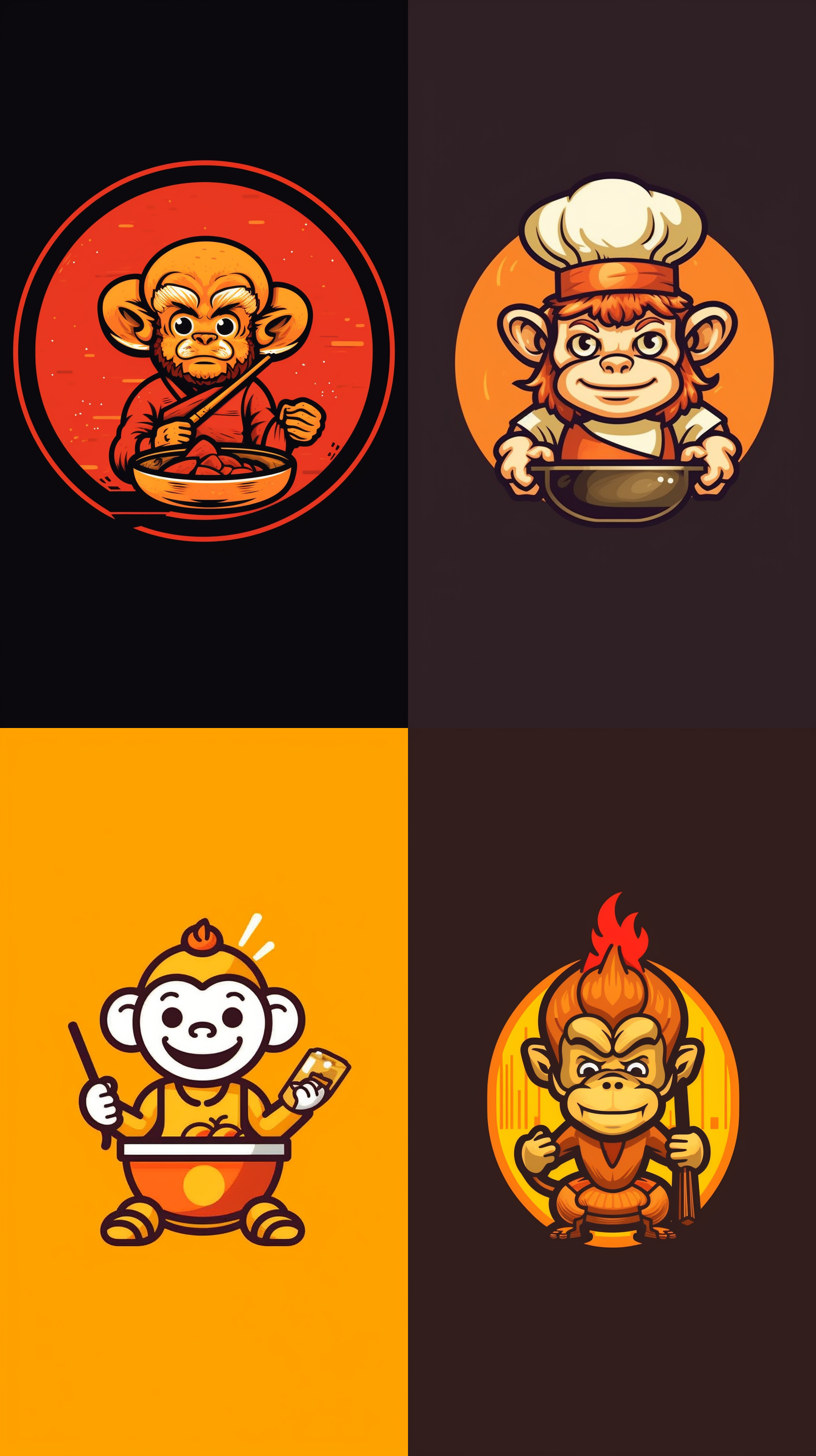 wukong fried rice 2 characters logo, line diagram, simple