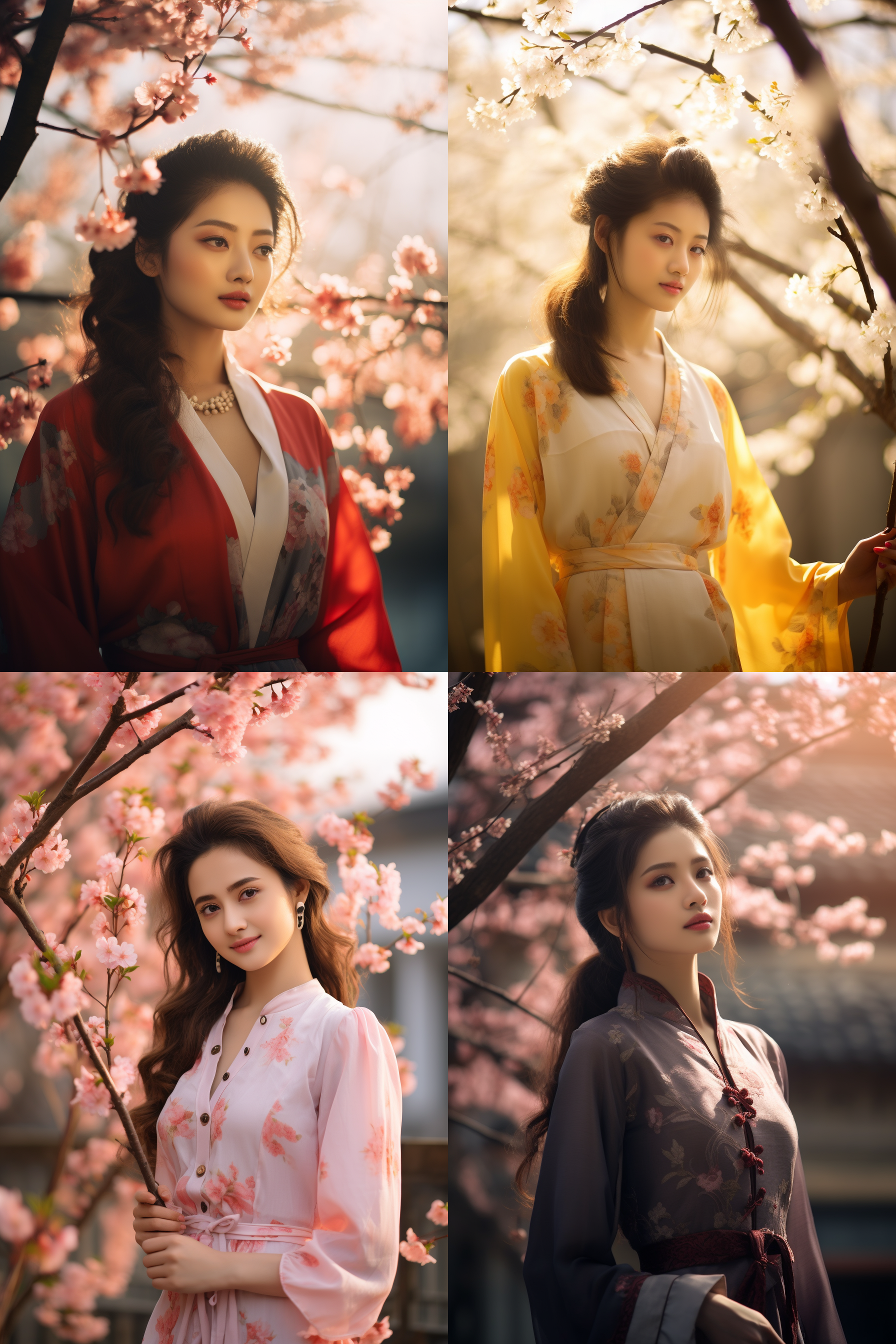 中国女孩，套裙服饰，春日摄影，明亮光线， 清新自然，户外风景，肖像模式，中焦镜头，自然姿态，