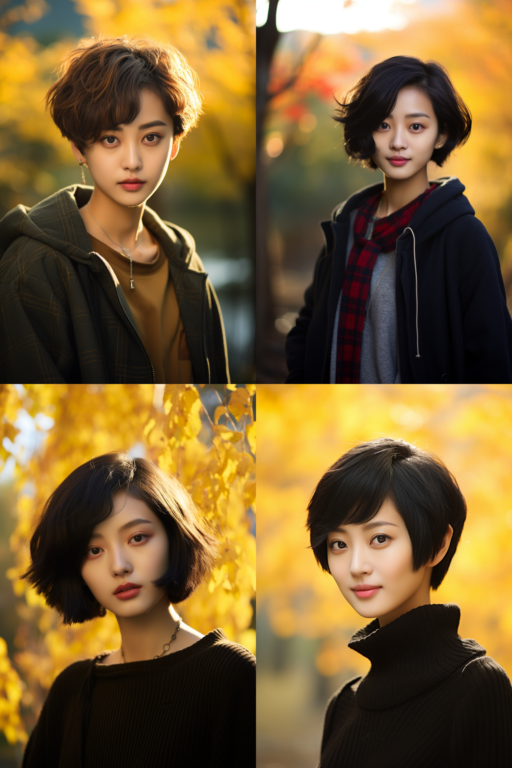 中国短发女孩人像，秋季户外，明亮环境，超高清摄影图