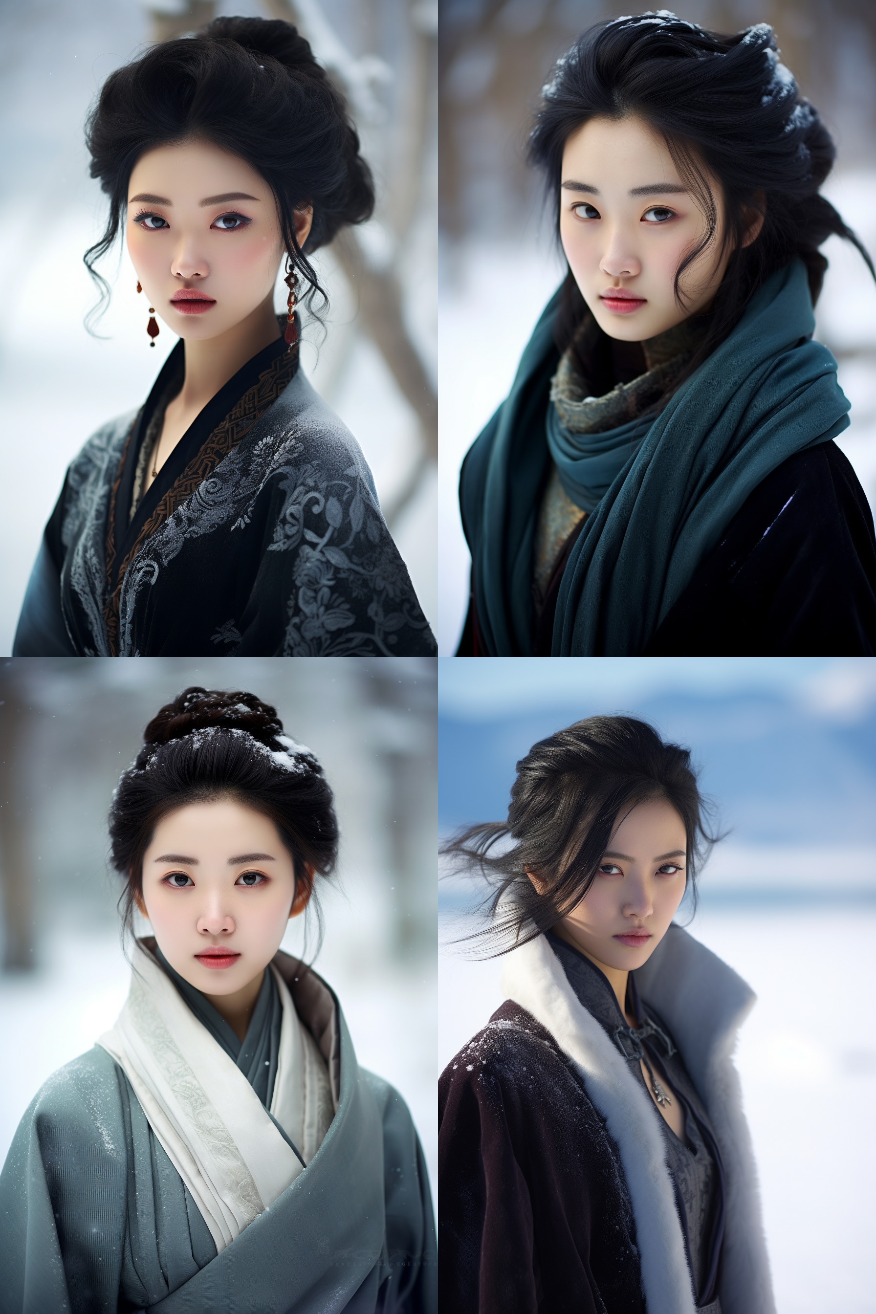 中国女孩短发人像，冬季户外，明亮环境，超高清摄影图 portrait of a chinese girl with short hair, outdoors in winter, bright environment, ultra-high-definition photography, natural light, close-up shot, cool color tones, serene.
