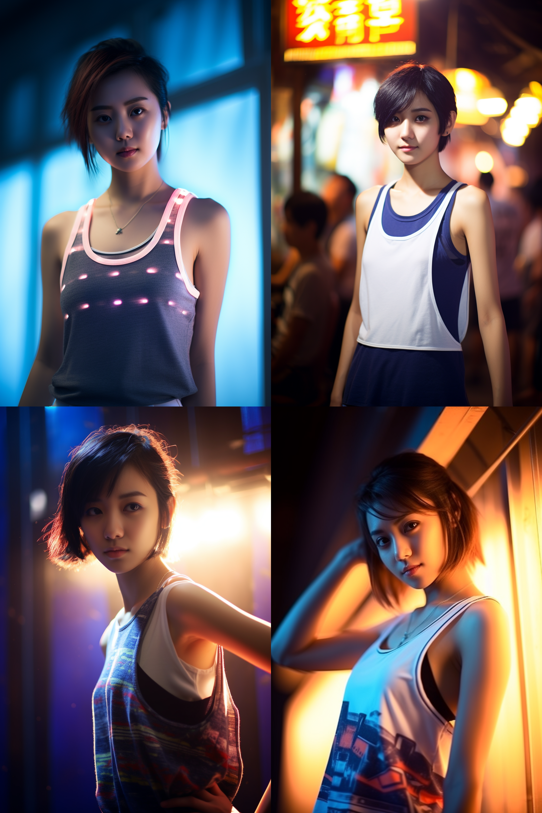 中国短发女孩，穿背心，明亮光线，摄影图