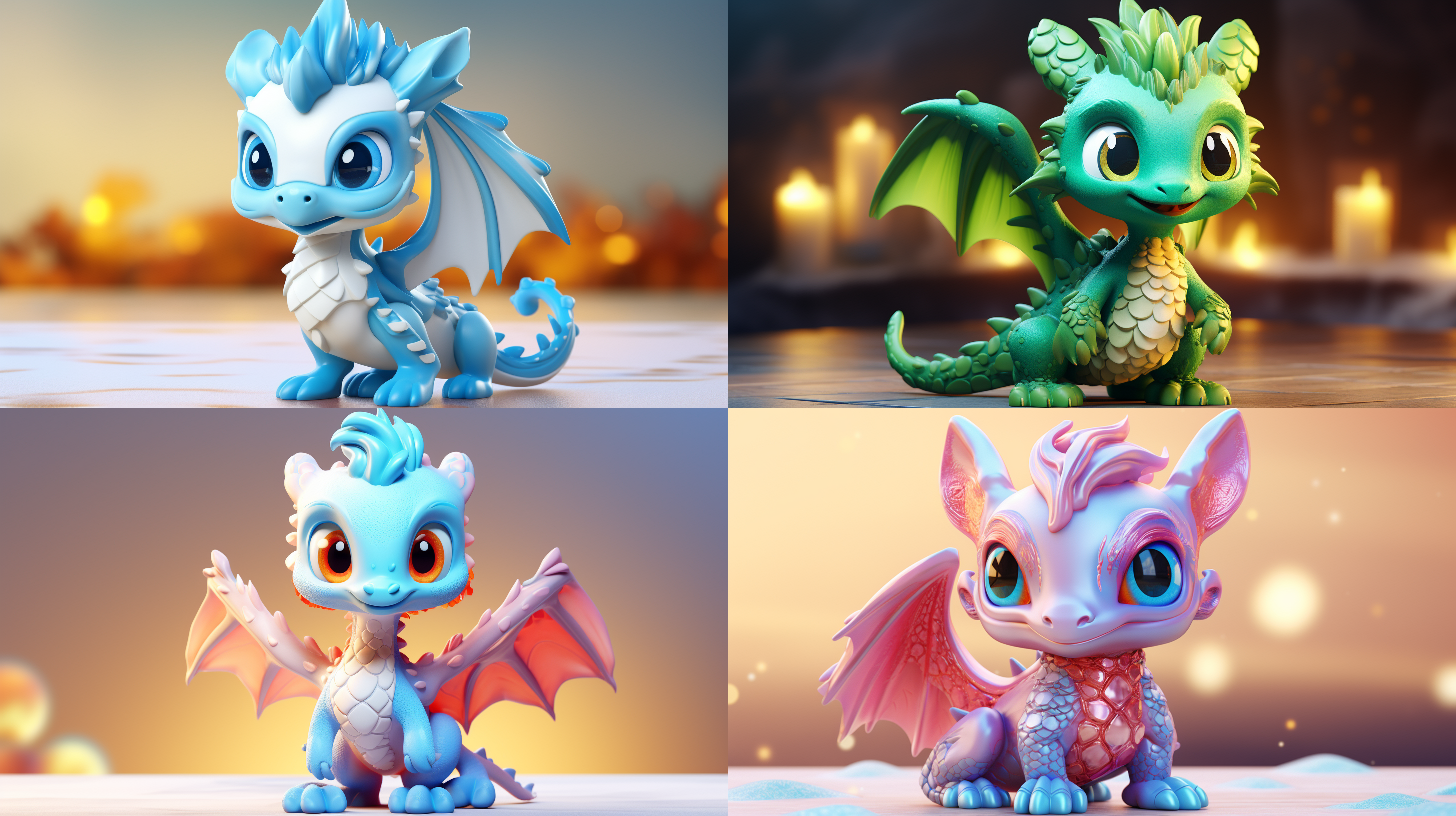 q版龙，拟人化，超可爱ip，盲盒玩具，细腻光泽，干净背景，3d渲染，原创渲染，最佳画质，8k，超高清，pop市场玩具