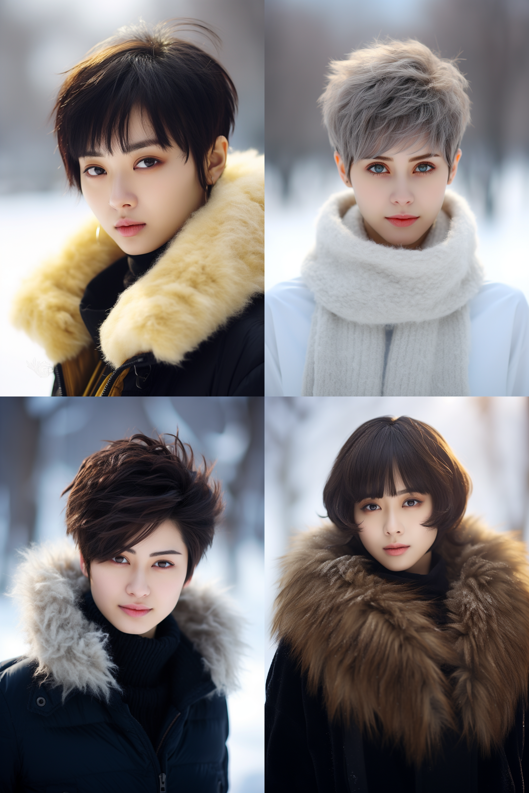 中国短发女孩人像，冬季户外，明亮环境，超高清摄影图