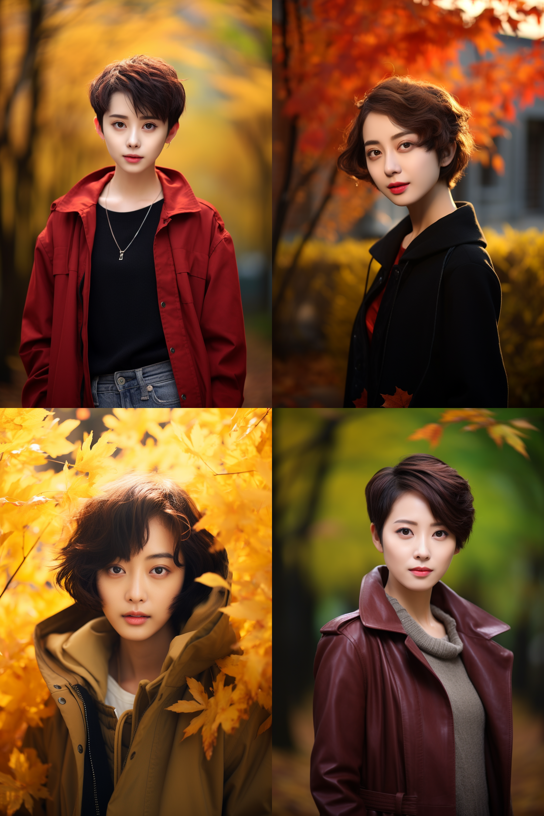 中国短发女孩人像，秋季户外，明亮环境，超高清摄影图