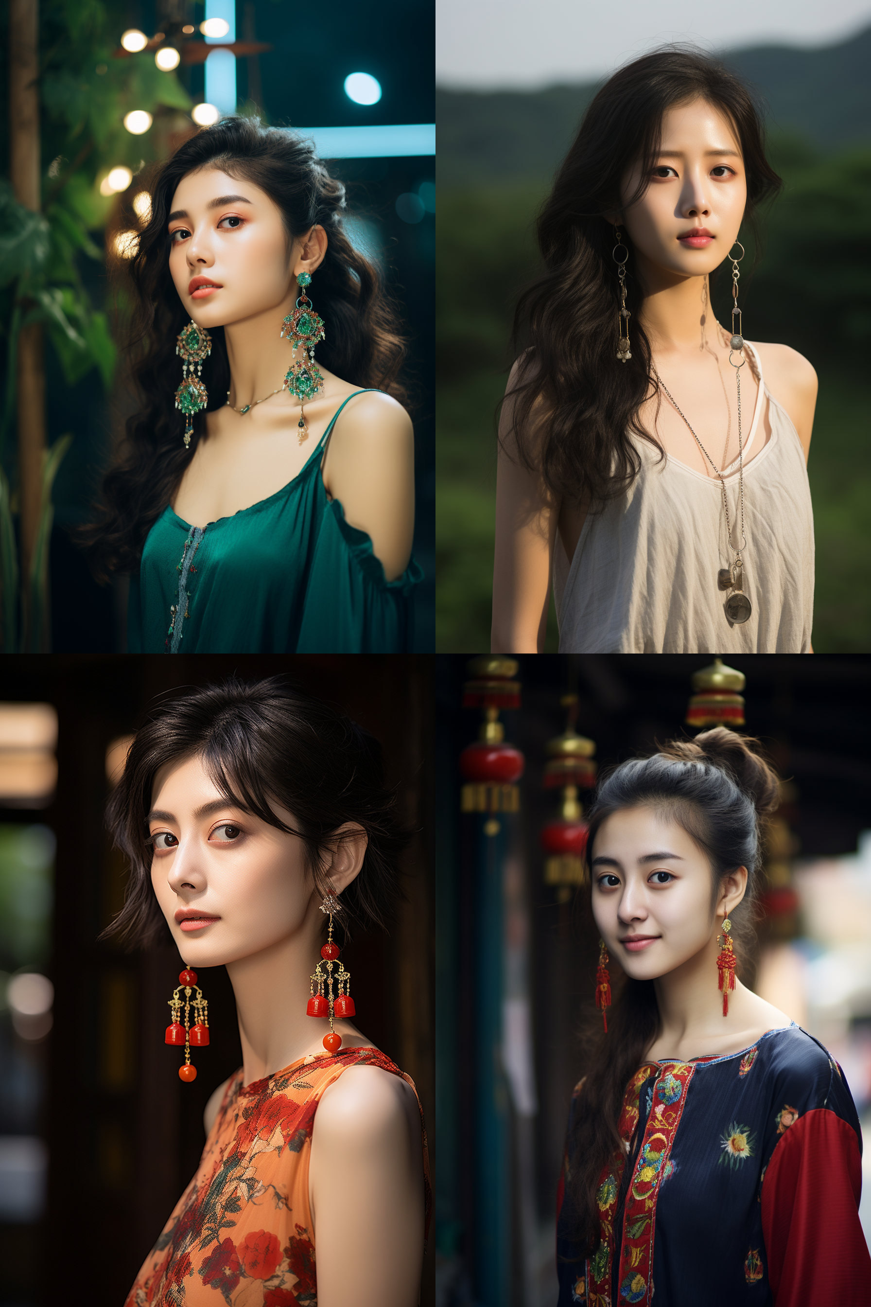 中国戴戴耳钉女孩，明亮光线，摄影图 清新自然，户外风景，肖像模式，中焦镜头，自然姿态，色彩鲜艳，快门优先，放松自然