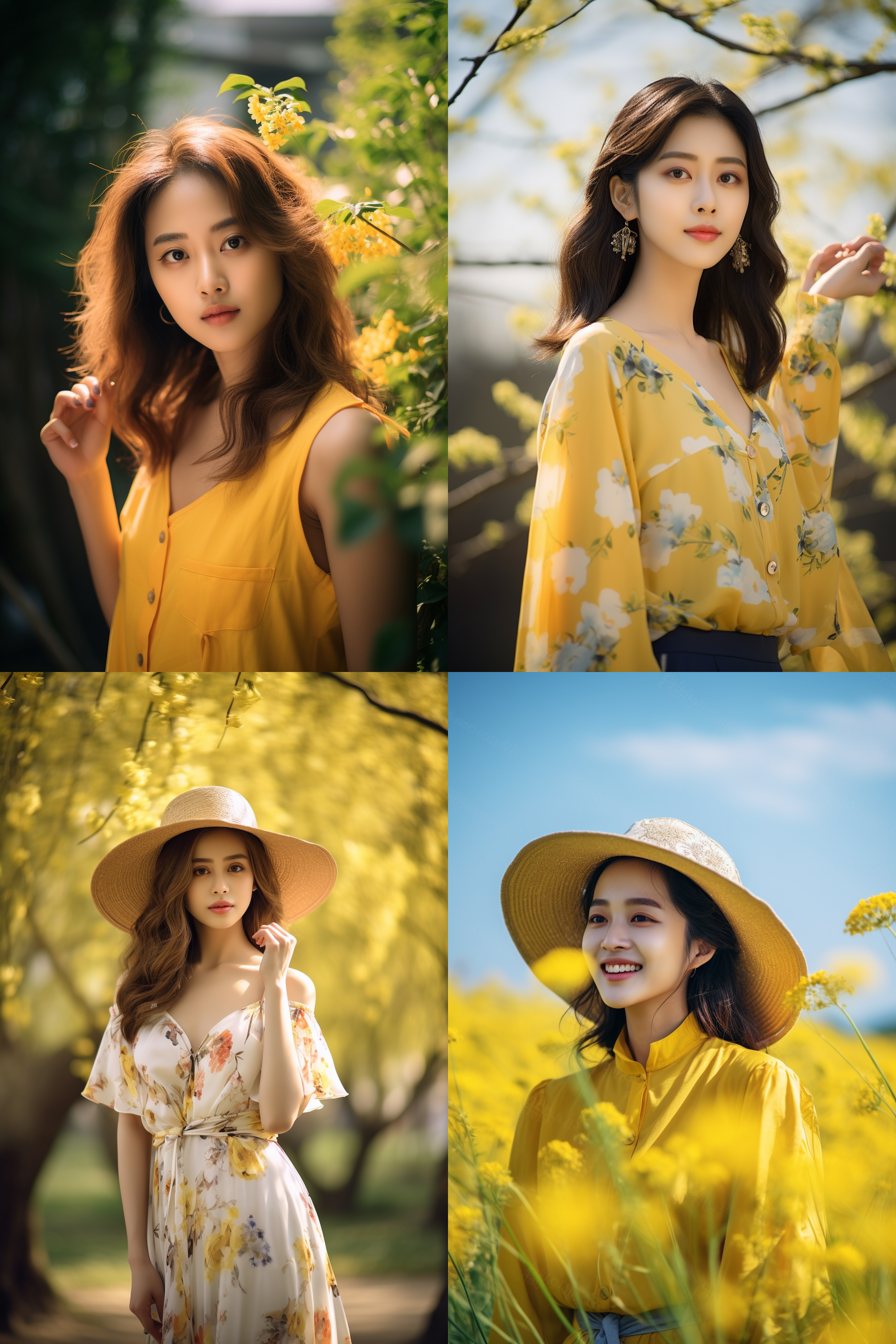 中国女孩，夏季服饰，春日摄影，明亮光线， 清新自然，户外风景，肖像模式，中焦镜头，自然姿态，