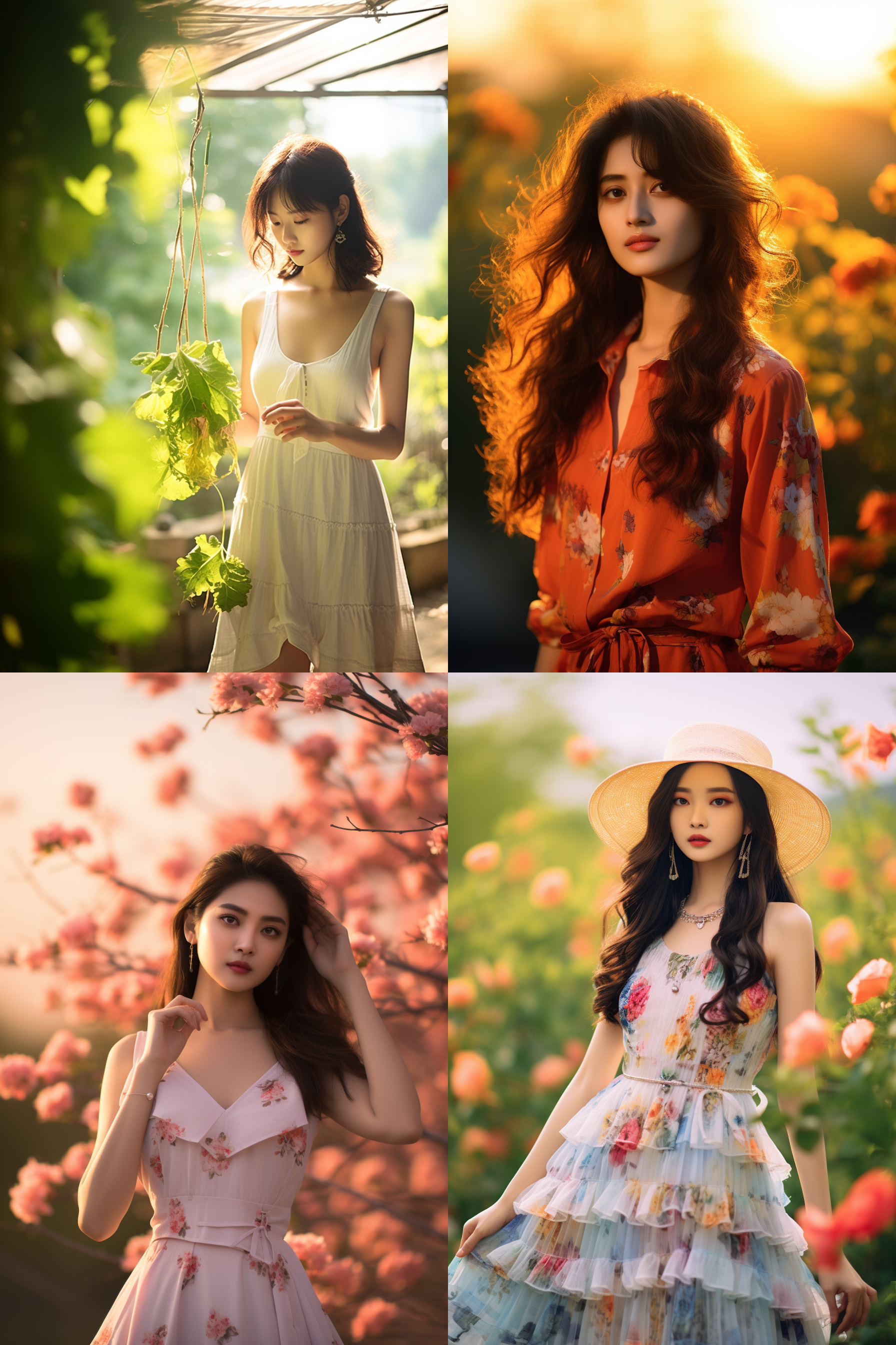 中国女孩，夏季服饰，夏日摄影，明亮光线， 清新自然，户外风景，肖像模式，中焦镜头，自然姿态，