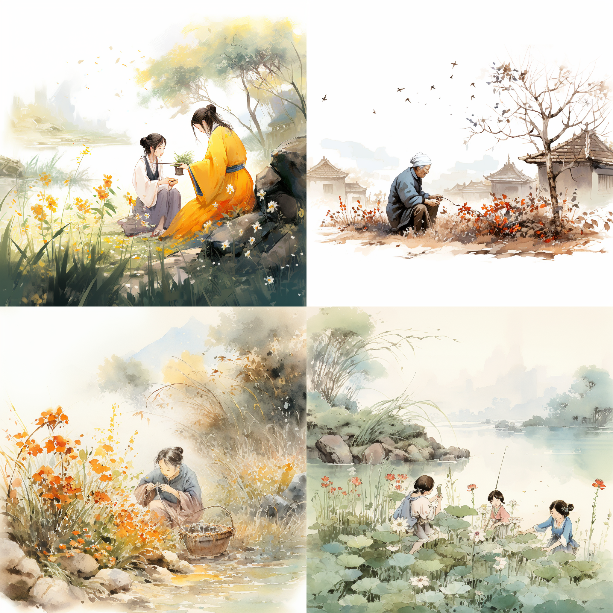 采花娇，中国风，南娥-勿忘我，二次元，残柳败絮，高饱和度，水墨画风，毋忘君，执念，潇洒，三秋败华韶，红尘夙愿，岁稀昔岁，猗郁烂漫。