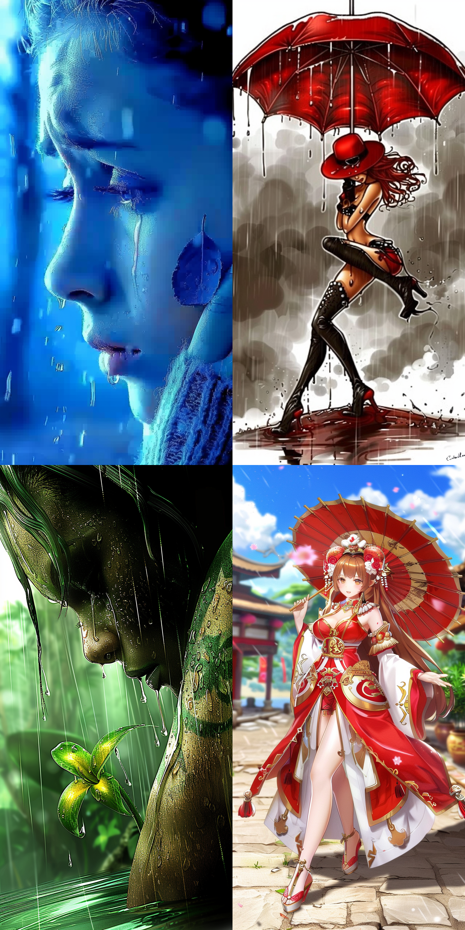 一位中国29岁美女，悲伤 泪水 雨天背景