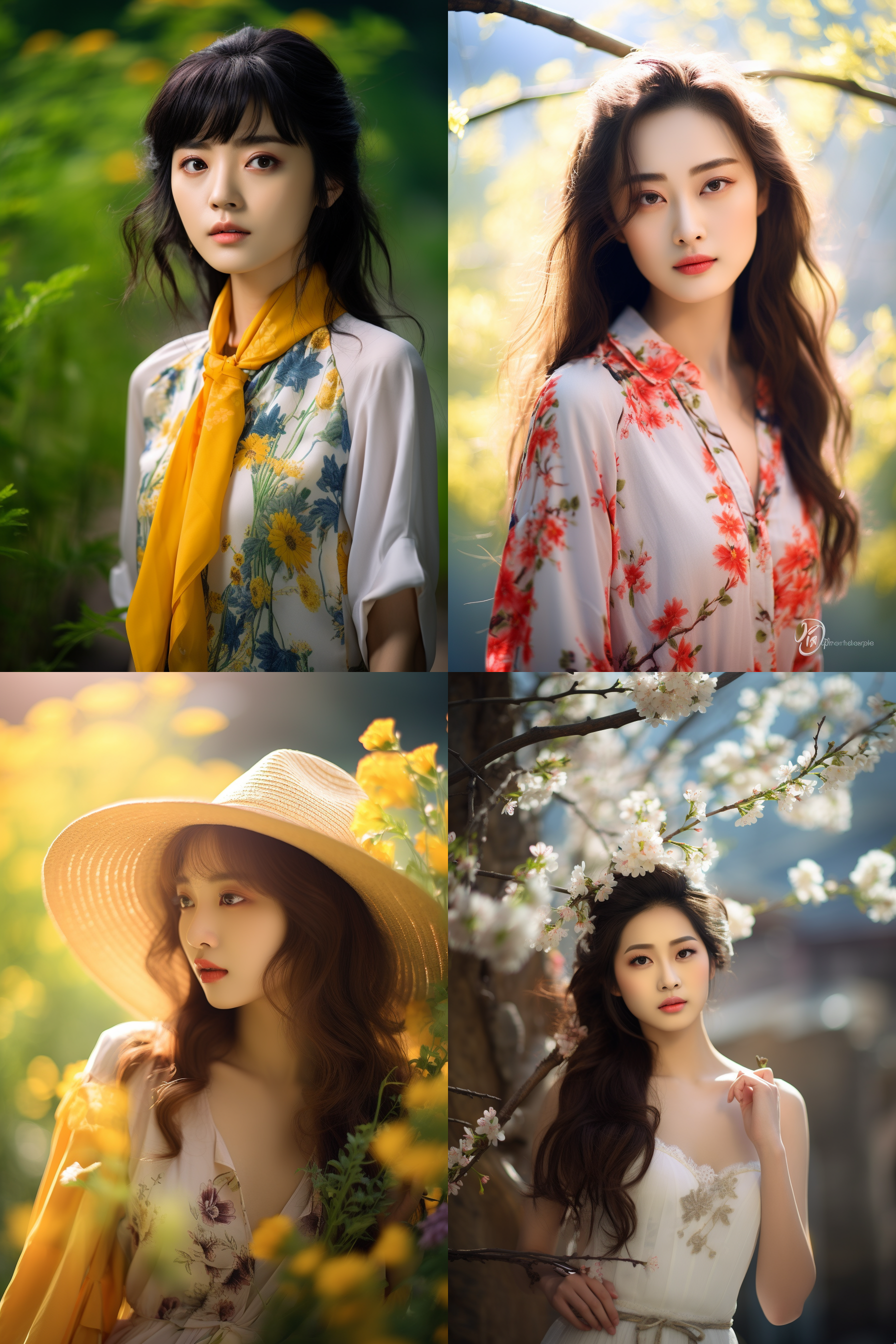 中国女孩，夏季服饰，春日摄影，明亮光线， 清新自然，户外风景，肖像模式，中焦镜头，自然姿态，