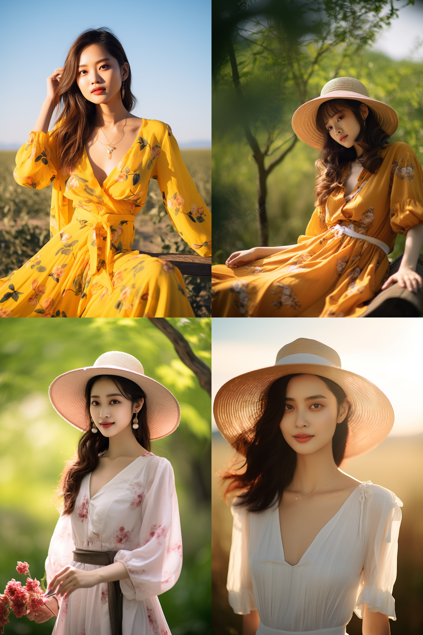 中国女孩，夏季服饰，夏日摄影，明亮光线， 清新自然，户外风景，肖像模式，中焦镜头，自然姿态，