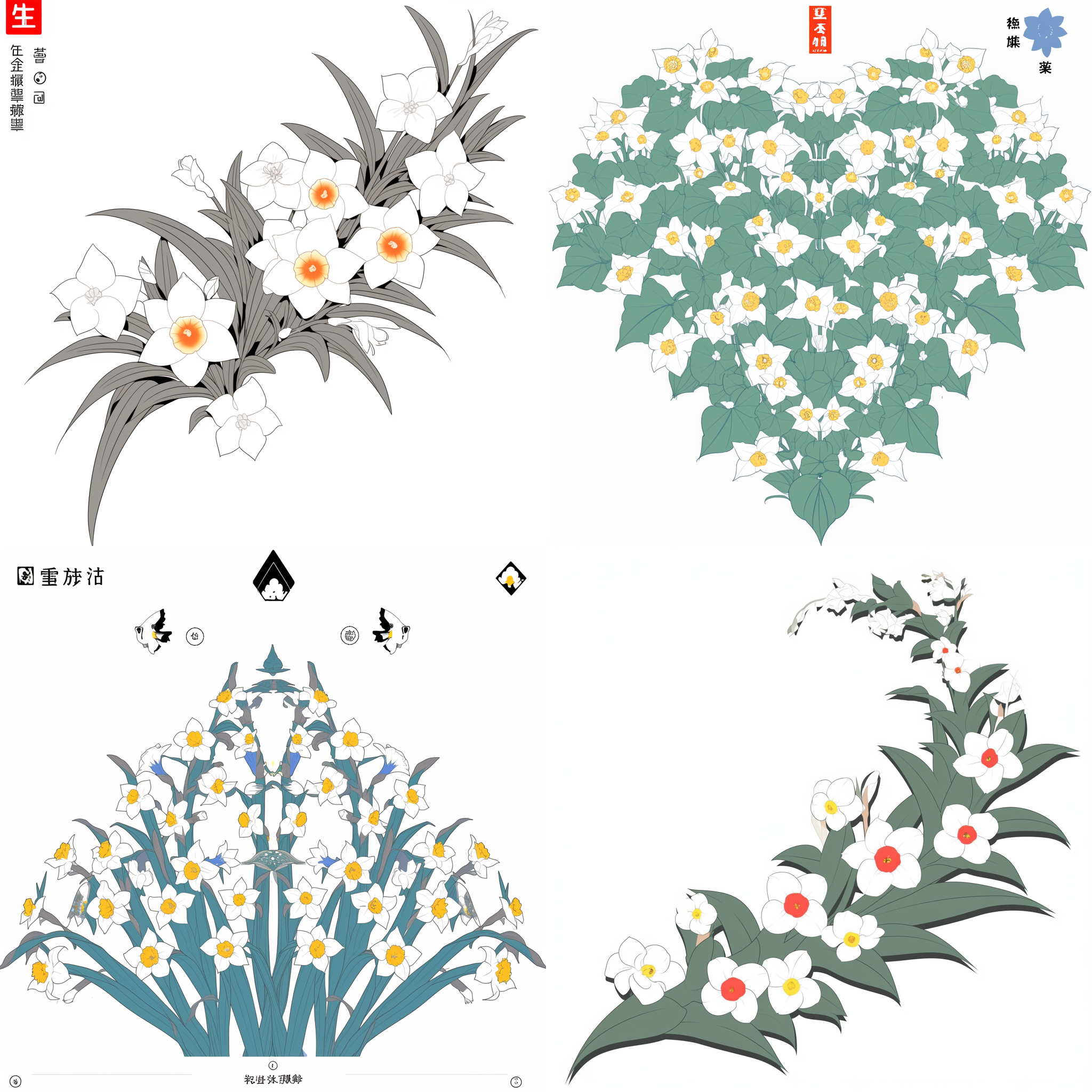 水仙花翠绿的叶子上，绽放着娇艳的白色花朵，形成了一个优雅的漳州水仙花logo。画面以水仙花为主体，背景是一片郁郁葱葱的花海，整体构图简洁大气。光线柔和而明亮，给人一种清新的感觉。水仙花的形态优美，呈现出一种纯洁和高贵的气质。 标志 图标集设计 标志设计