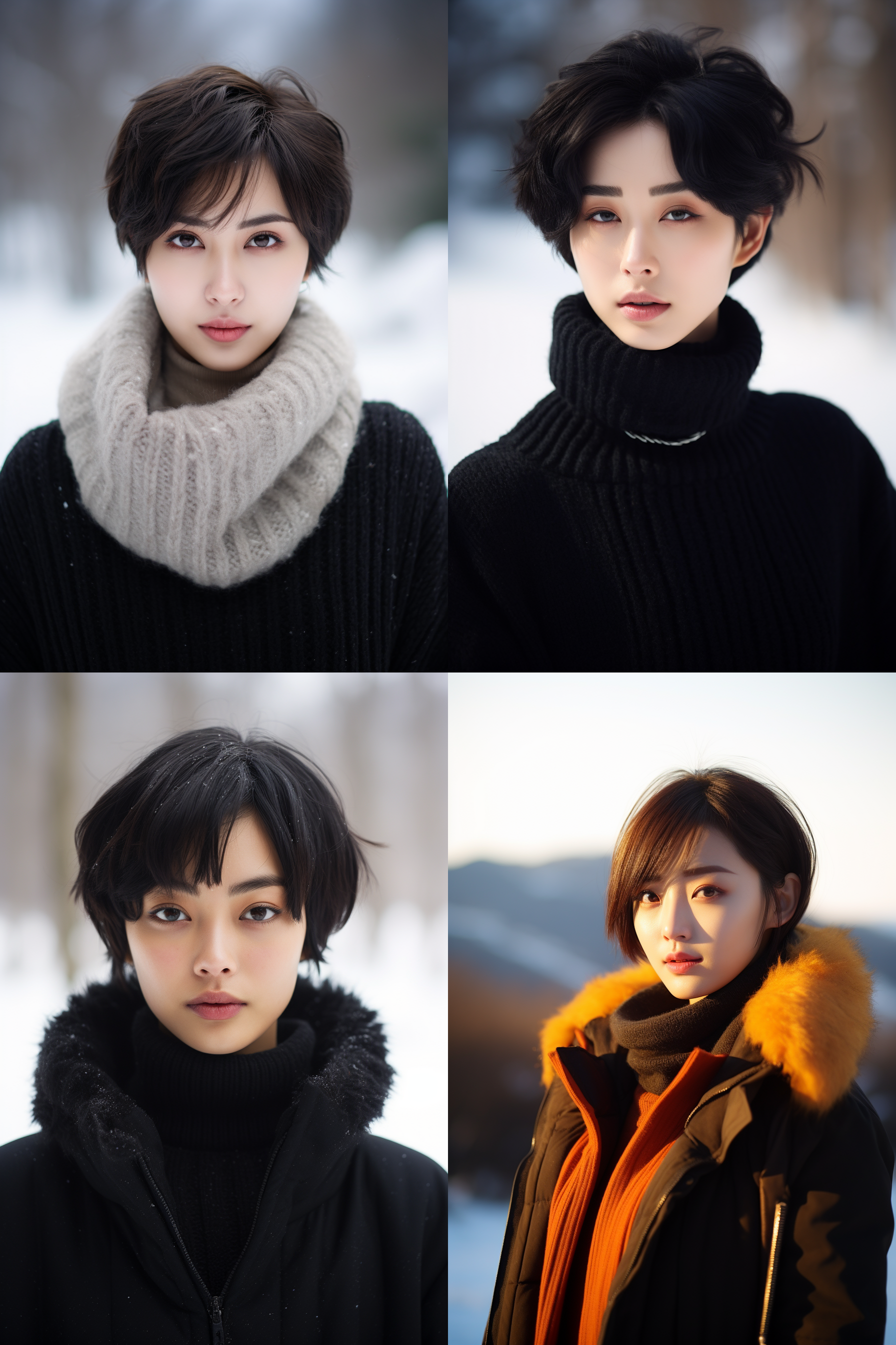 中国短发女孩人像，冬季户外，明亮环境，超高清摄影图