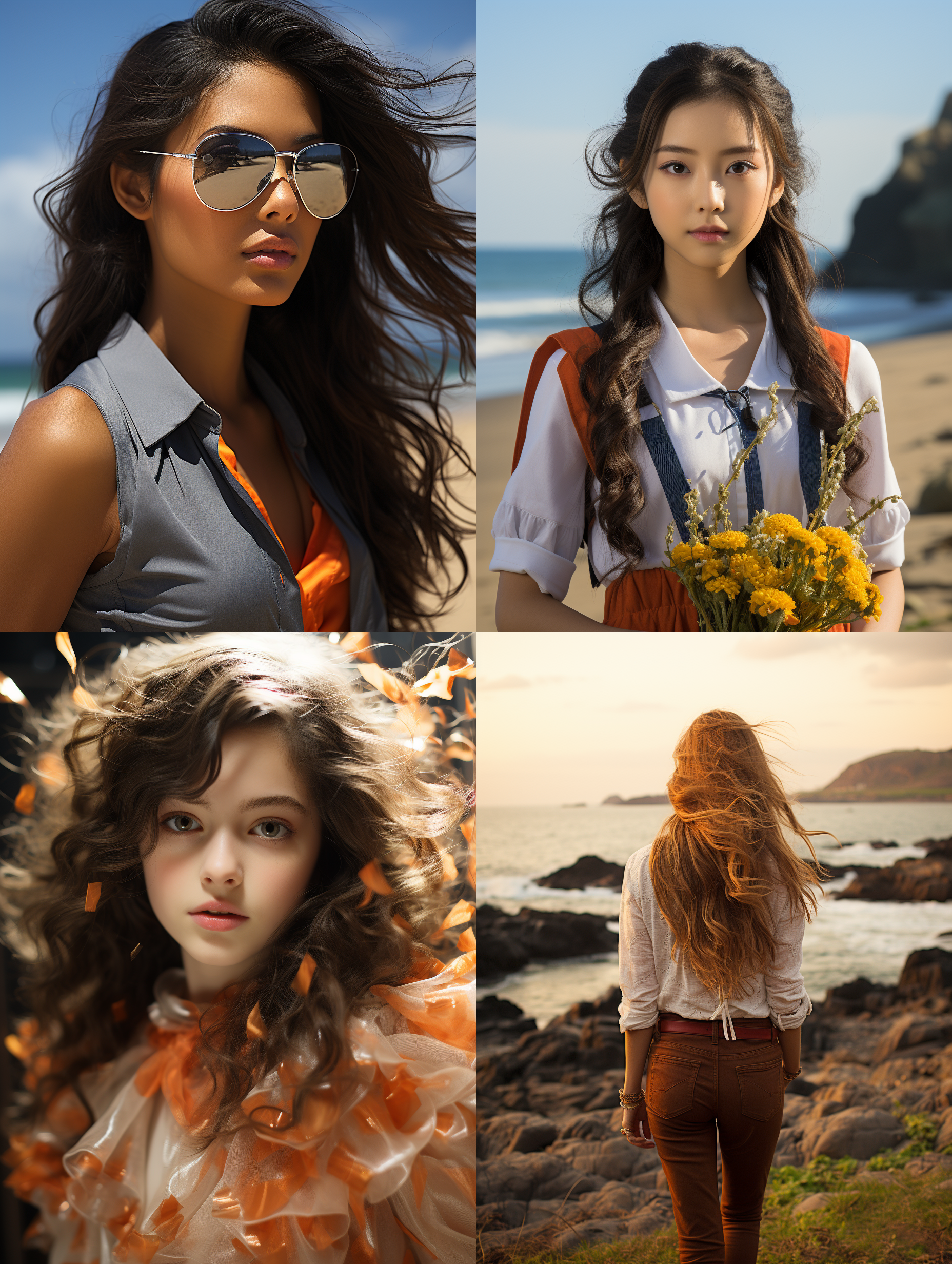 摄影富士色彩，女孩，亚洲，游泳，沙滩，真实的光影，丰富的细节，中景镜头，天空