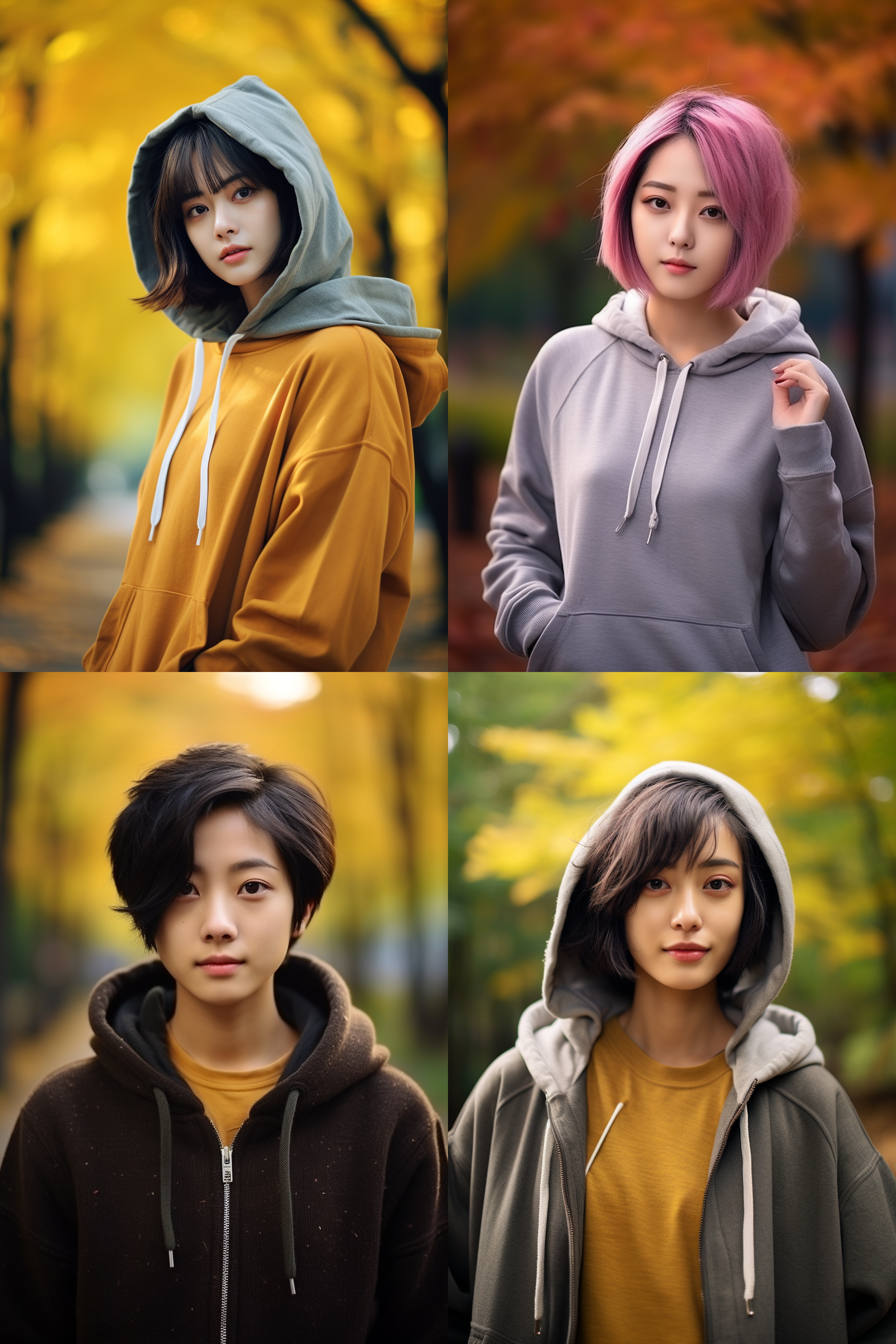 中国短发女孩人像，穿卫衣，秋季户外，明亮环境，超高清摄影图