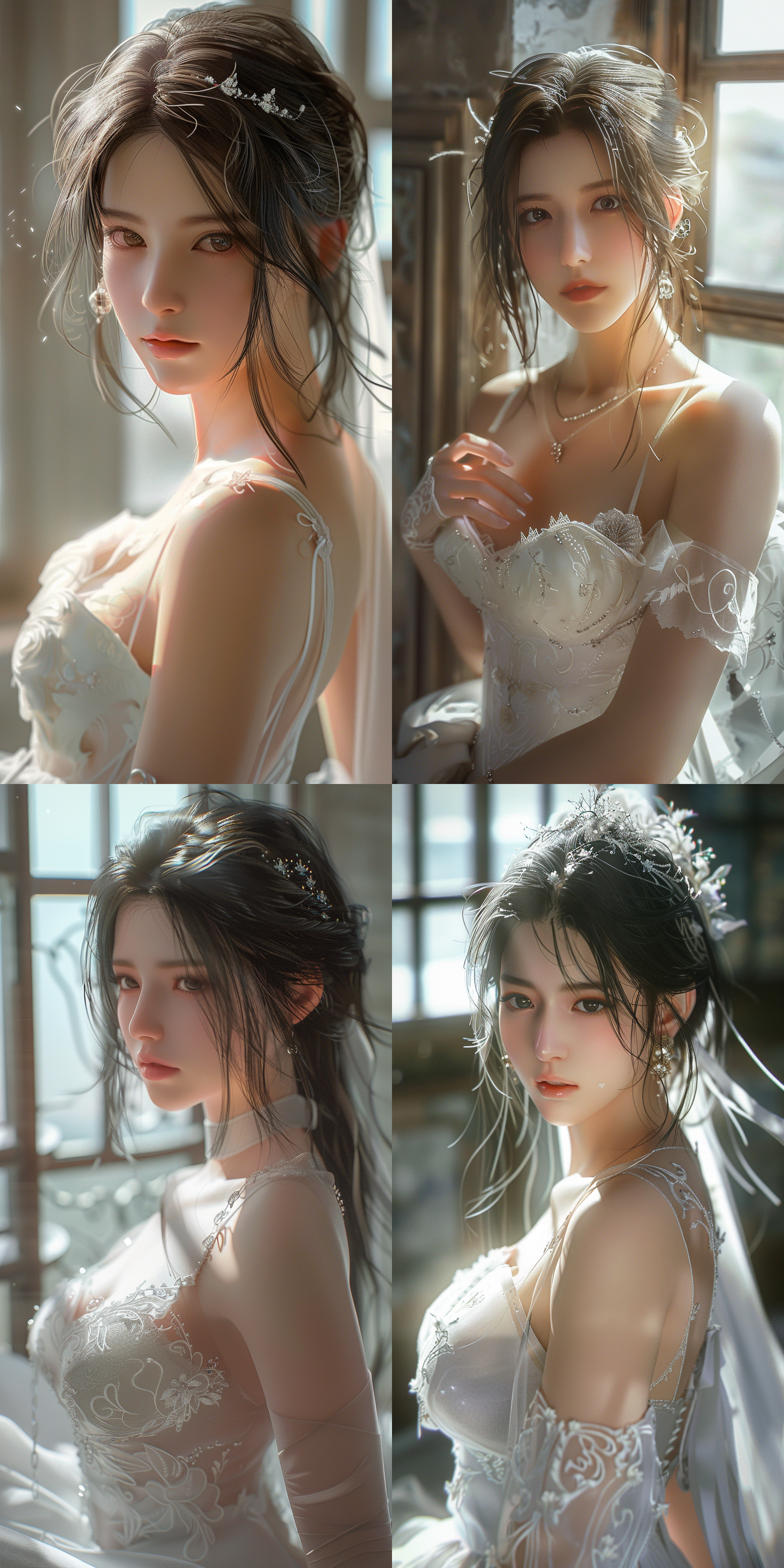 mai,king of fighters,wedding photos, white wedding dress, gentle light shining on the hair, looking at the camera,8k.