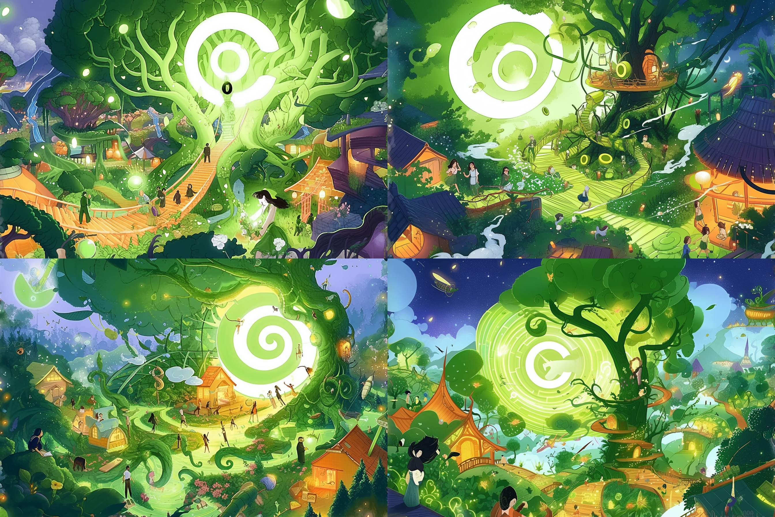 夜晚的魔幻发光森林，一座神秘的树屋被幽兰色的荧光环绕着。这是一座萤火虫的家园，人类到萤火虫家园里探秘，神秘、奇幻、光影交错、独角兽、荧光、树屋、月亮、森林、花海、夜晚。 奇幻森林 森林 魔法花园 丁达尔效应 低角度 霓虹 奇幻森林 森林 魔法花园 丁达尔效应 低角度 霓虹 绿野仙踪
