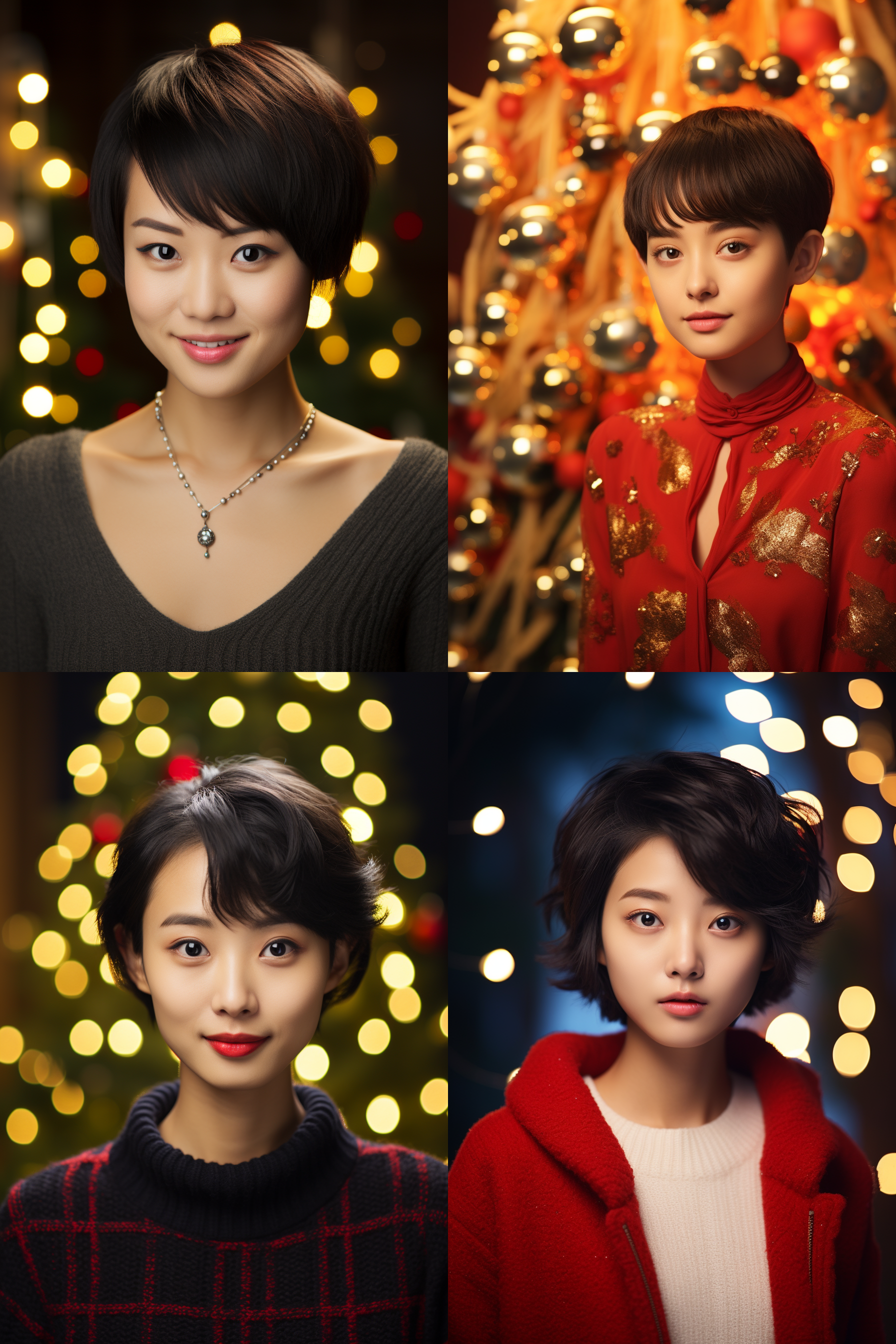 中国短发女孩人像，圣诞氛围，明亮环境，超高清摄影图