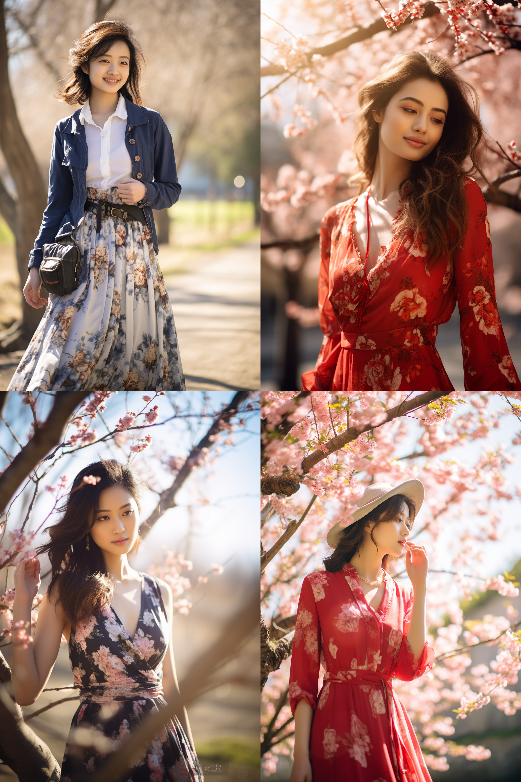 中国女孩，套裙服饰，春日摄影，明亮光线， 清新自然，户外风景，肖像模式，中焦镜头，自然姿态，