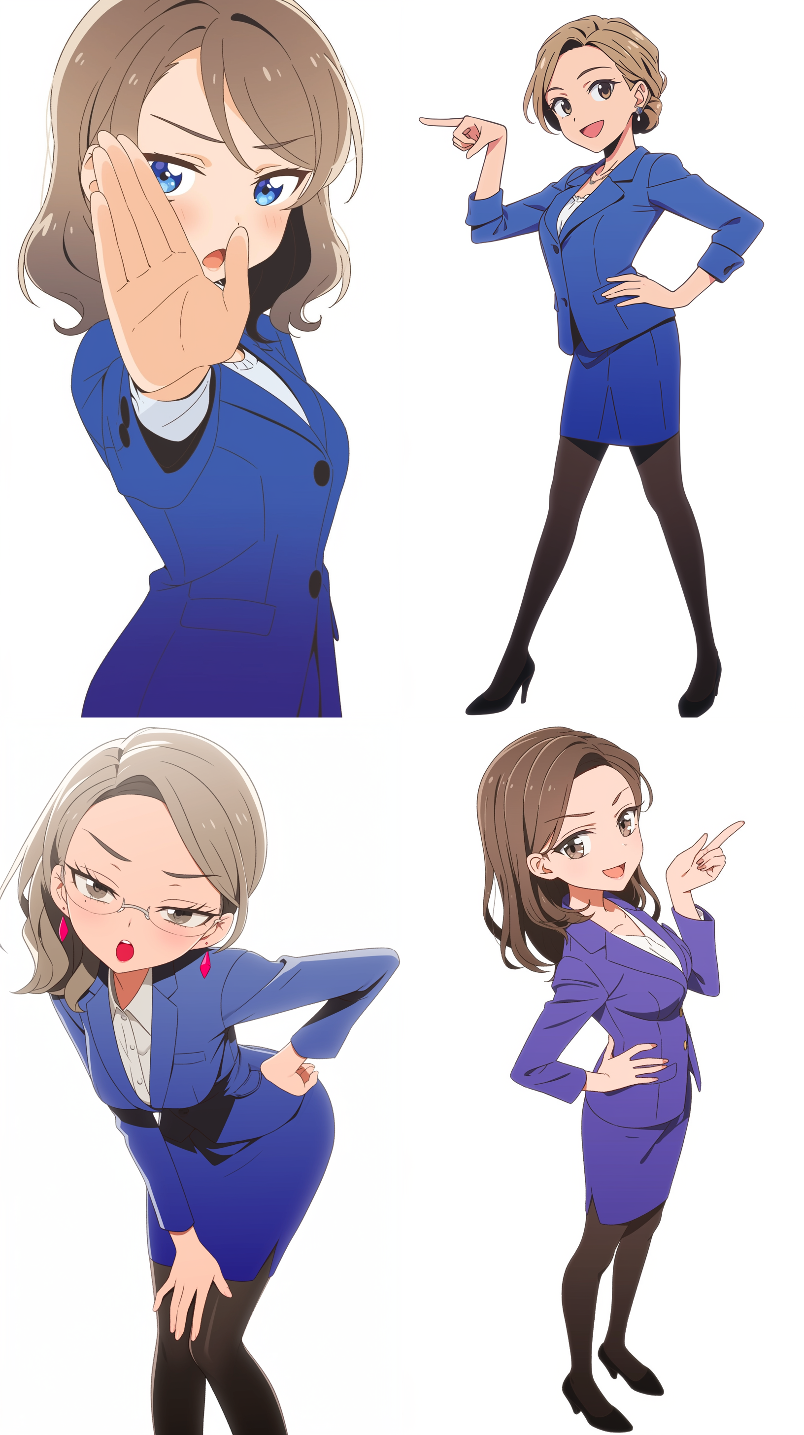 动漫商务女性，正面全身照，端正站立，微微抬起手掌，服装典雅，表情自信，明亮色调，柔和侧光，中焦镜头，细节丰富，专业。