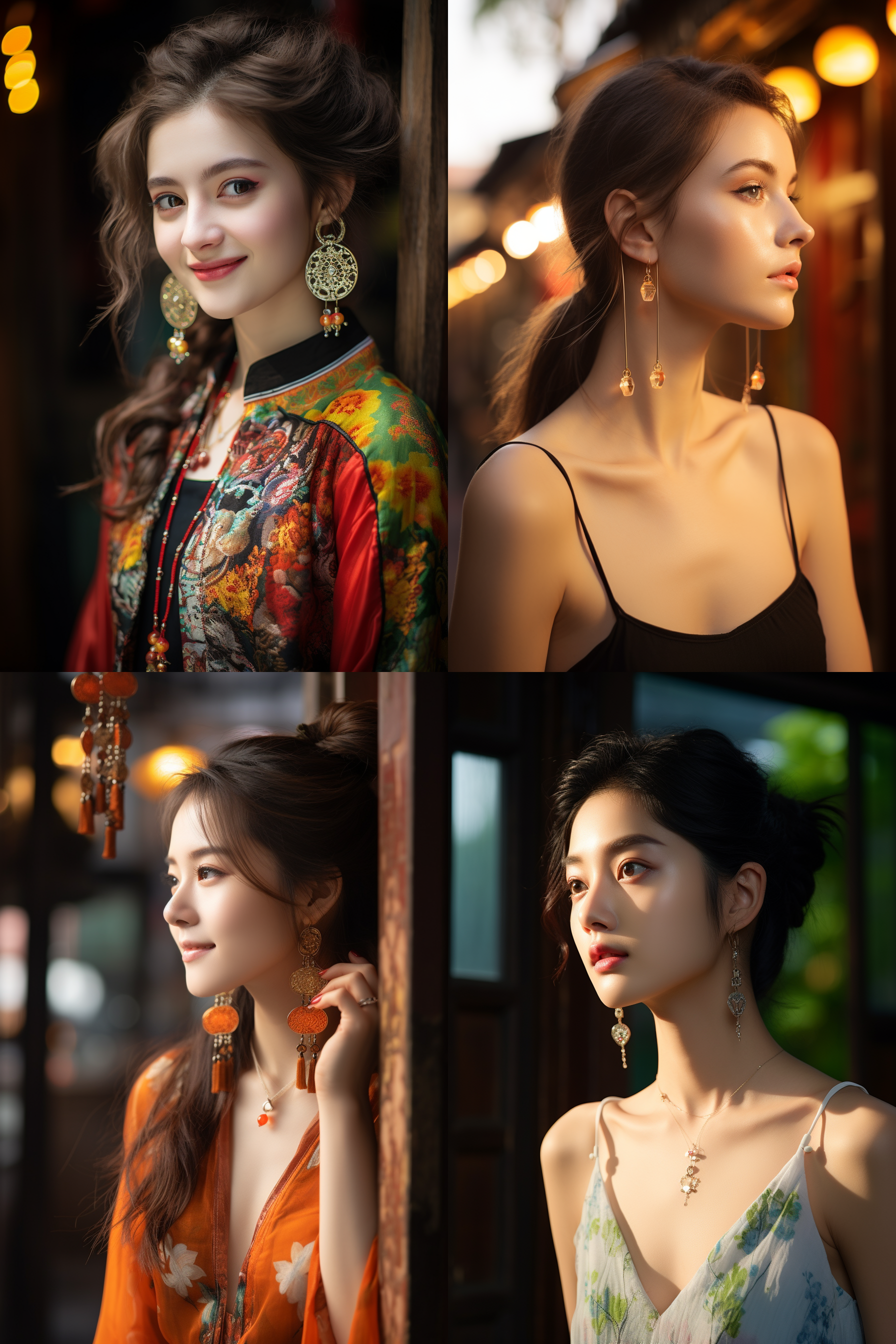 中国戴戴耳钉女孩，明亮光线，摄影图 清新自然，户外风景，肖像模式，中焦镜头，自然姿态，色彩鲜艳，快门优先，放松自然