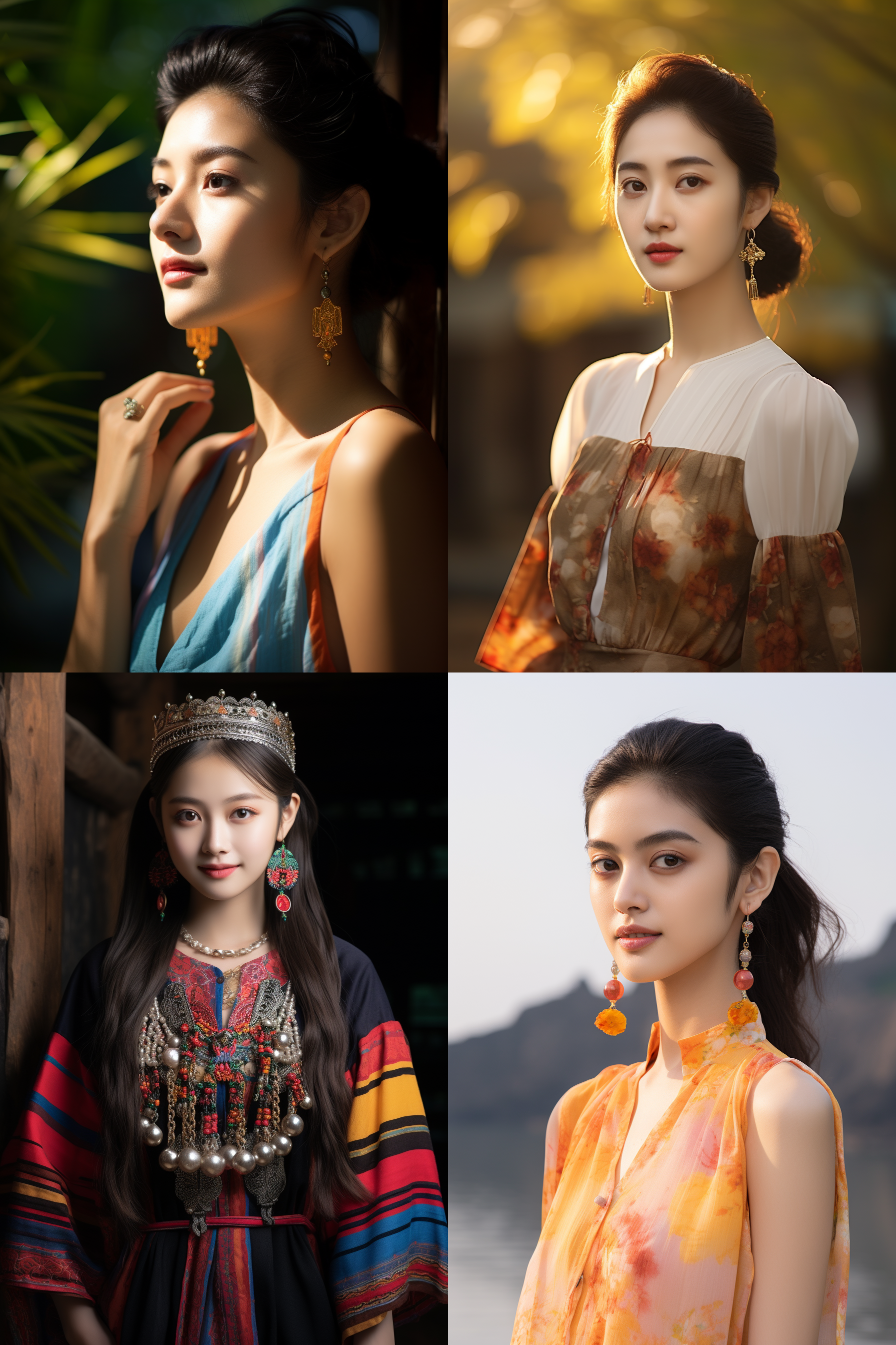 中国戴戴耳钉女孩，明亮光线，摄影图 清新自然，户外风景，肖像模式，中焦镜头，自然姿态，色彩鲜艳，快门优先，放松自然