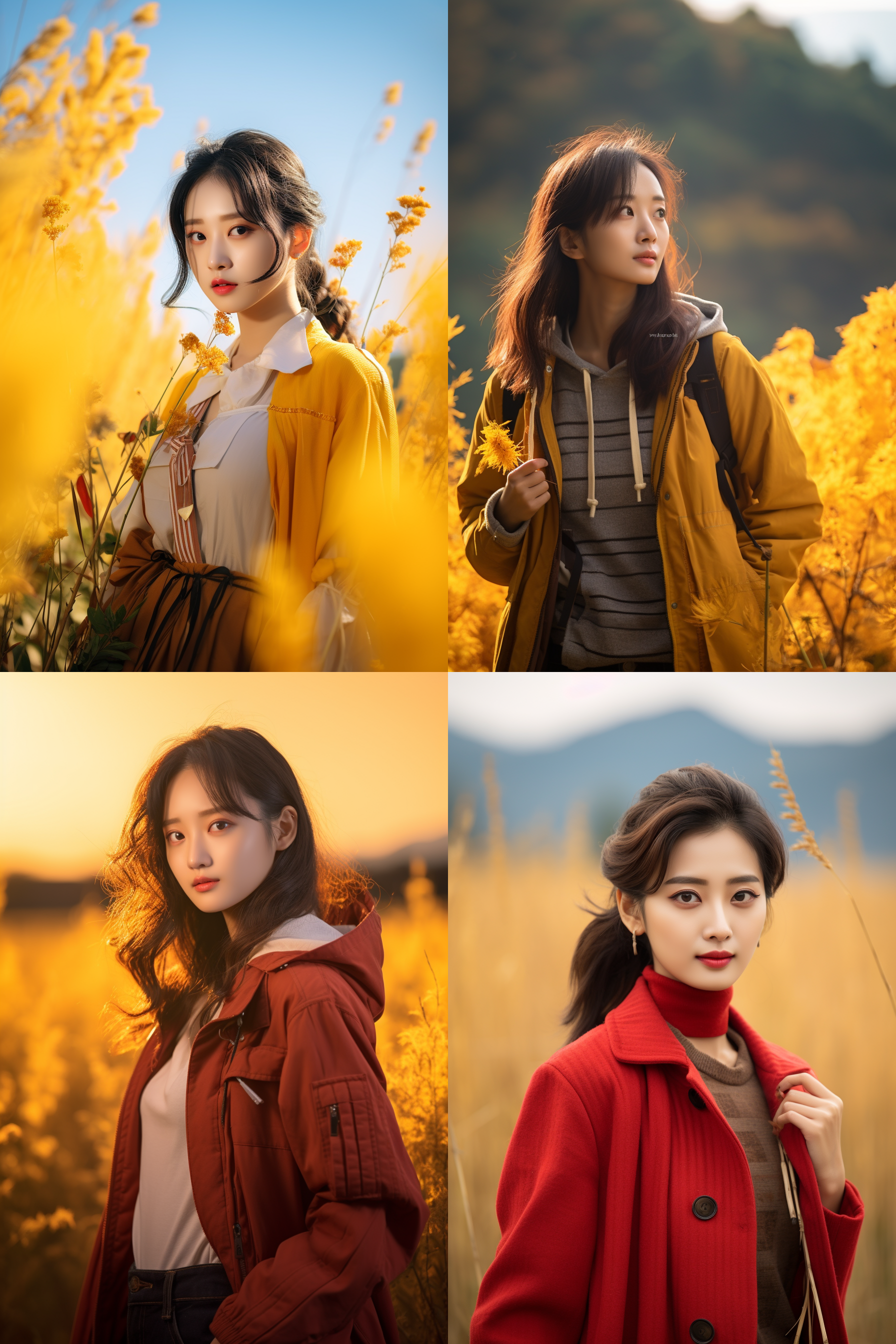 中国女孩，现代服饰，明亮光线，摄影图 清新自然，户外风景，肖像模式，中焦镜头，自然姿态，色彩鲜艳，快门优先，放松自然