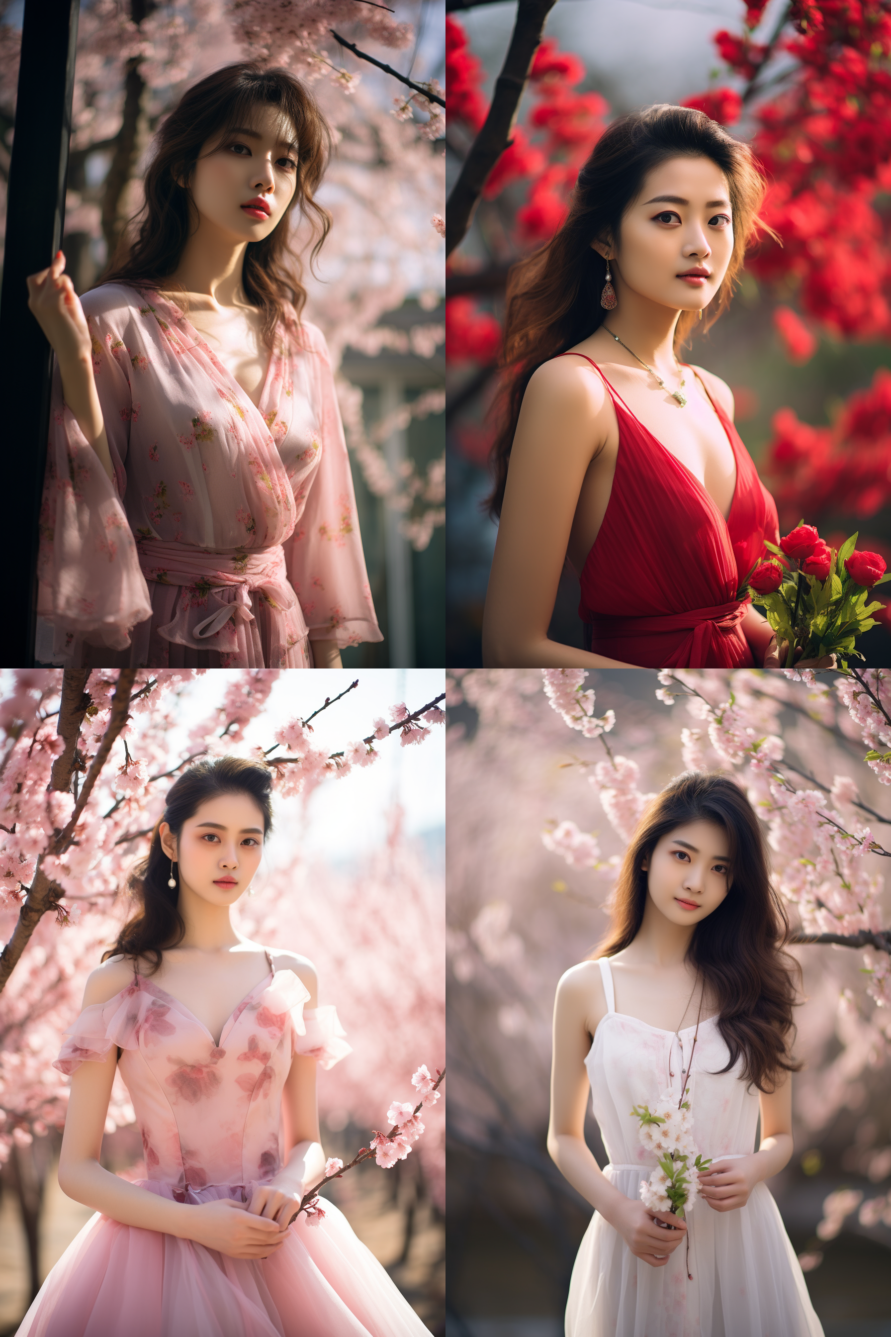 中国女孩，套裙服饰，春日摄影，明亮光线， 清新自然，户外风景，肖像模式，中焦镜头，自然姿态，