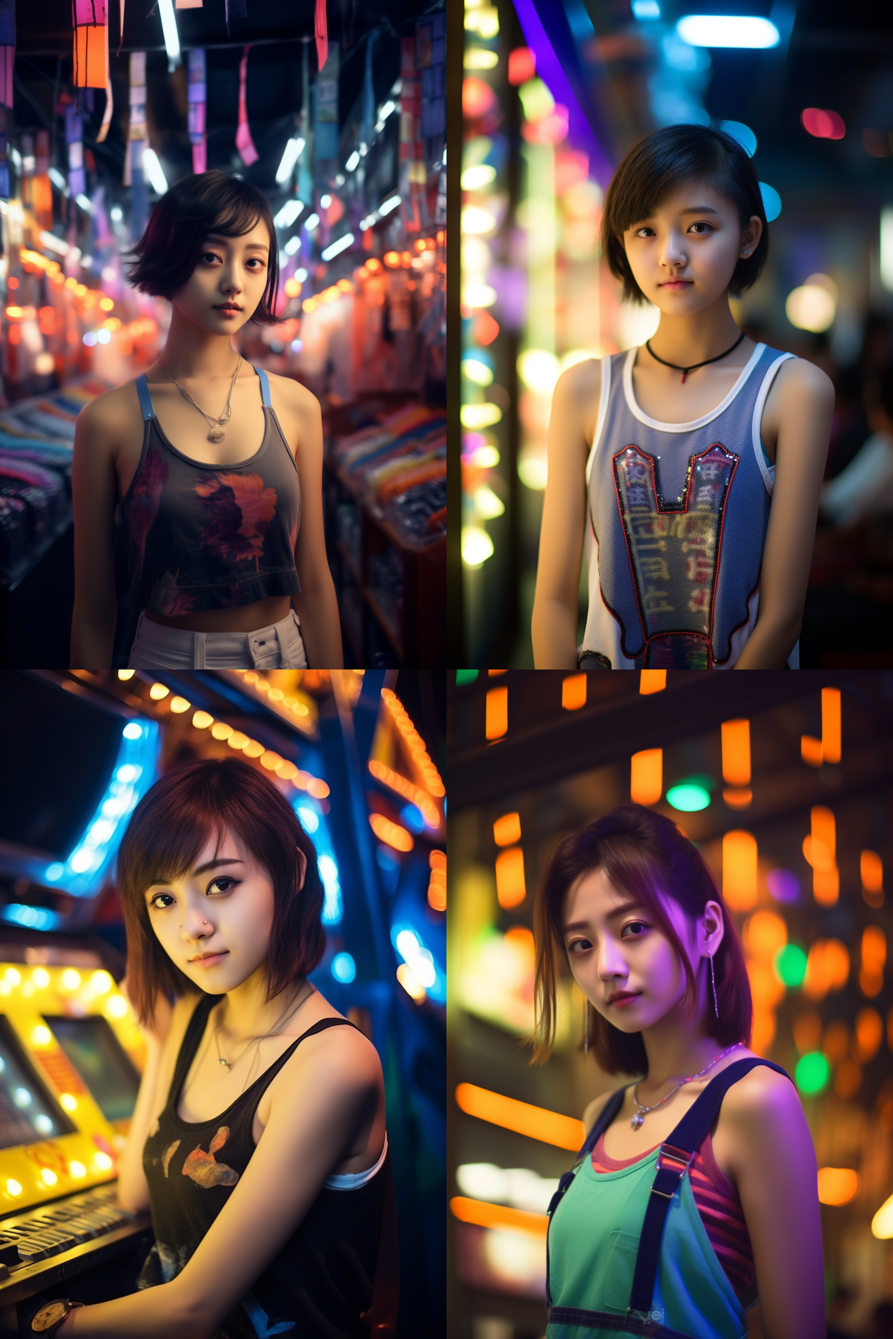 中国短发女孩，穿背心，明亮光线，摄影图
