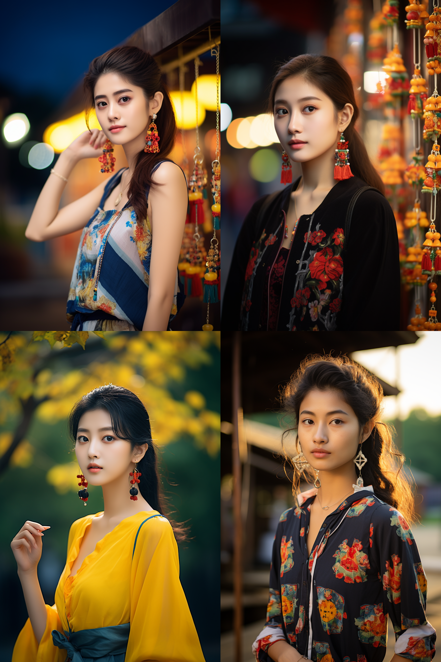中国戴戴耳钉女孩，明亮光线，摄影图 清新自然，户外风景，肖像模式，中焦镜头，自然姿态，色彩鲜艳，快门优先，放松自然