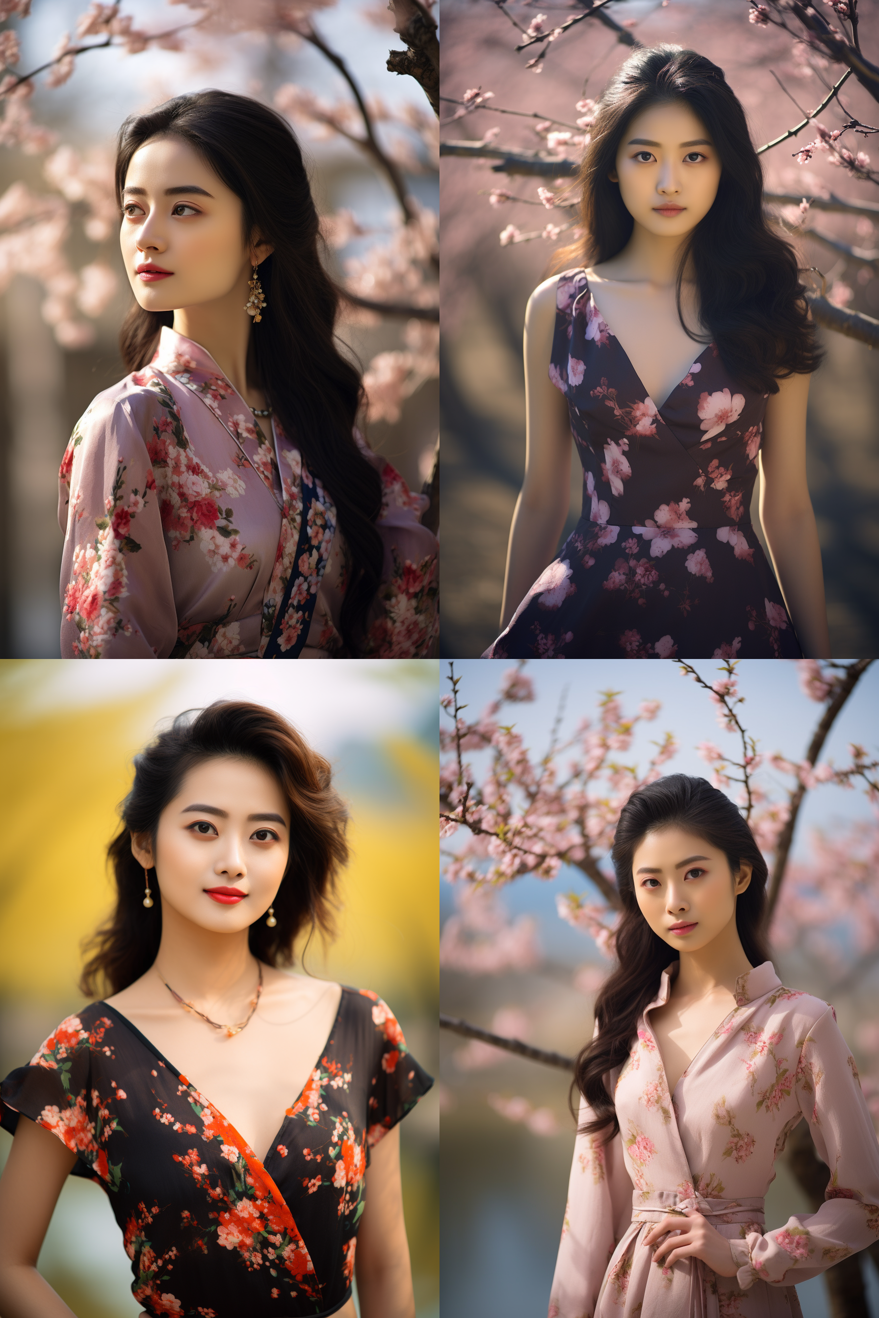 中国女孩，套裙服饰，春日摄影，明亮光线， 清新自然，户外风景，肖像模式，中焦镜头，自然姿态，