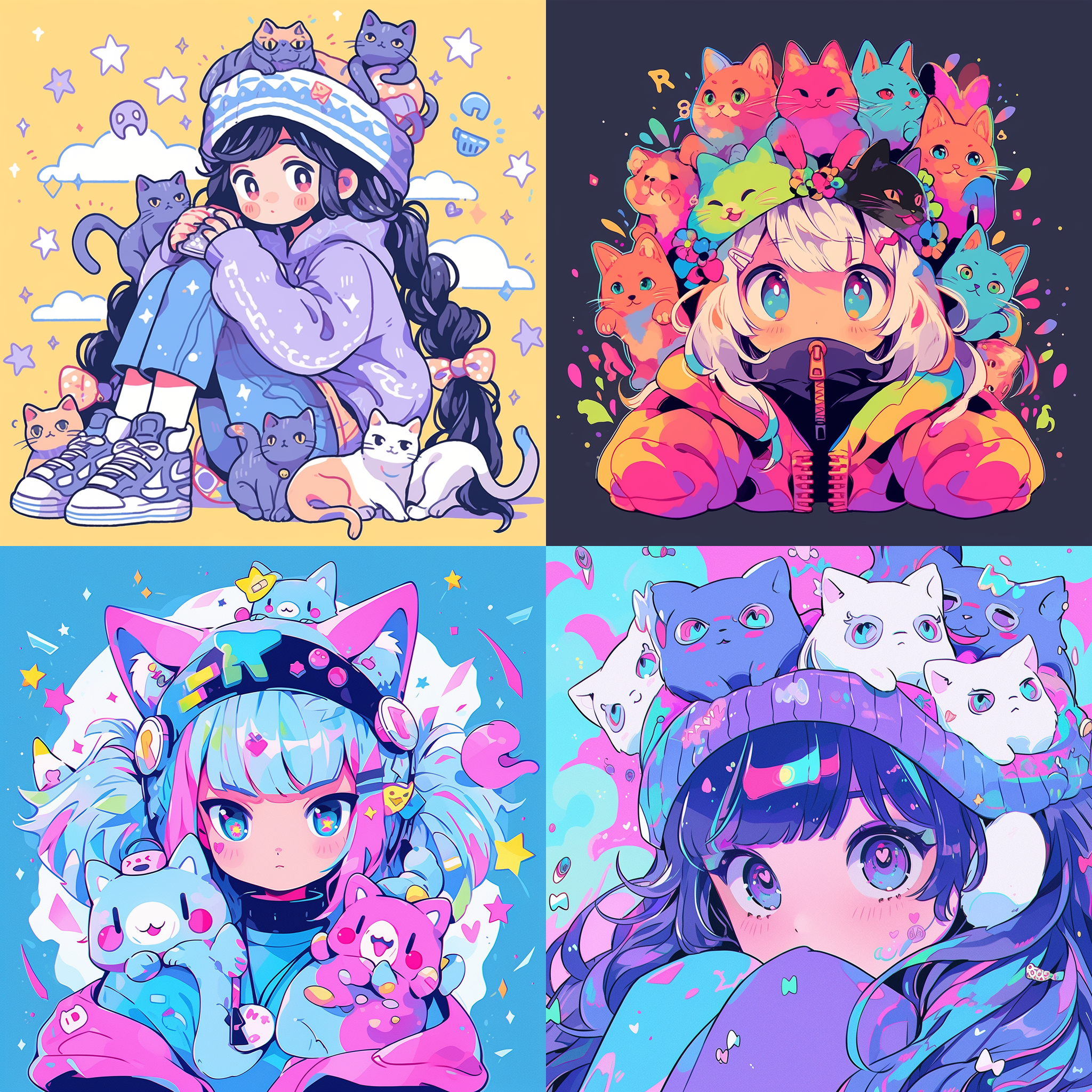猫咪，动漫感，头像，色彩斑斓，可爱，卡通