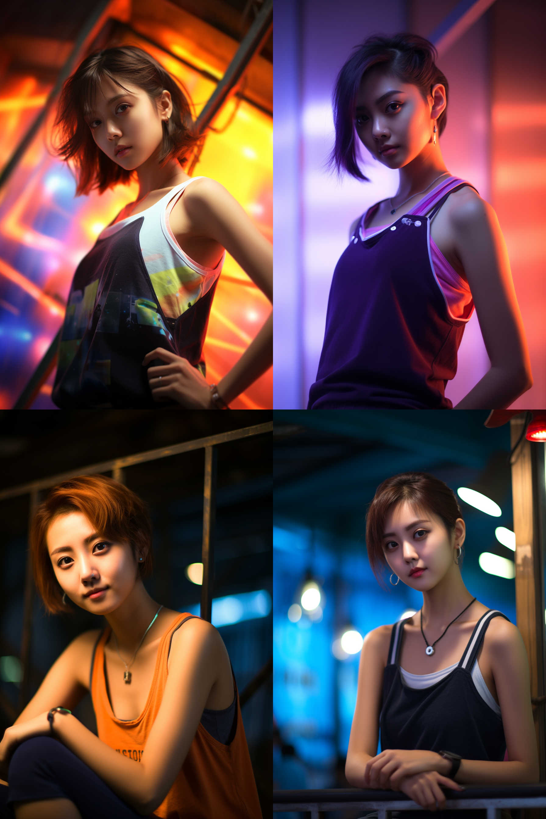中国短发女孩，穿背心，明亮光线，摄影图