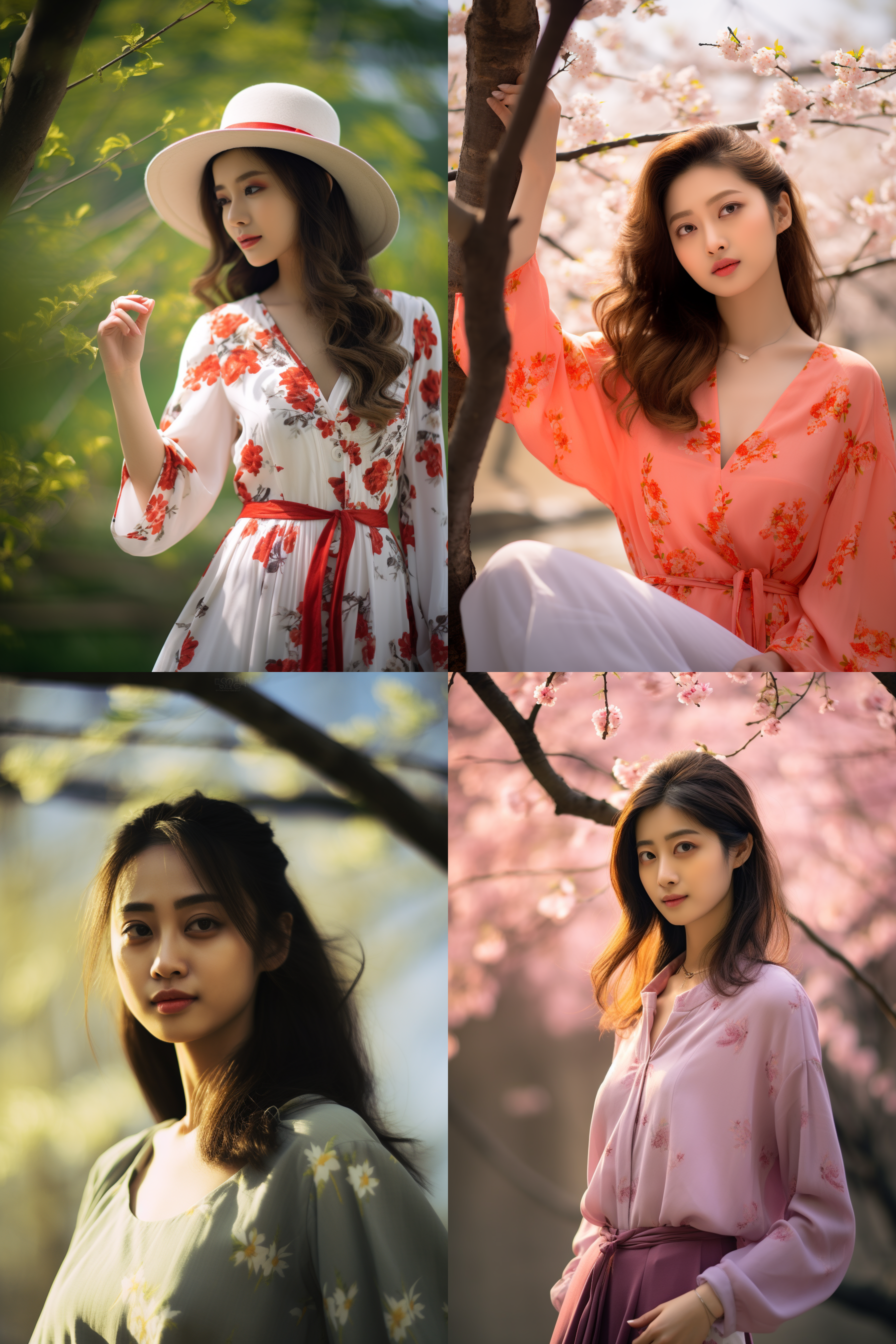 中国女孩，夏季服饰，春日摄影，明亮光线， 清新自然，户外风景，肖像模式，中焦镜头，自然姿态，