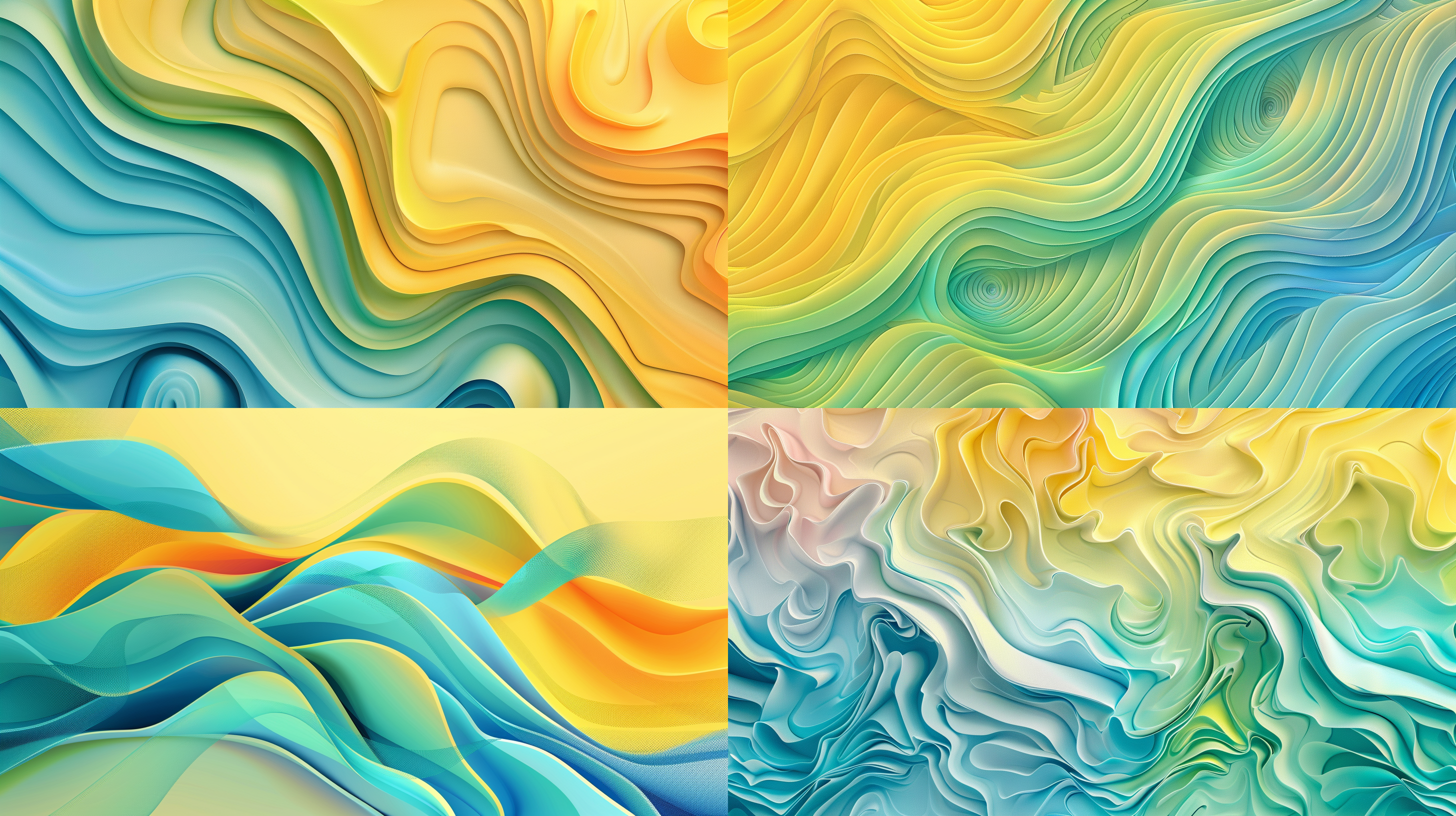 a colorful gradient pattern with colorful waves on a yellow and blue background, in the style of light green and light gray, 32k uhd, delicate flora depictions, intel core, graceful sculptures, pleasing sense of harmony, color splash