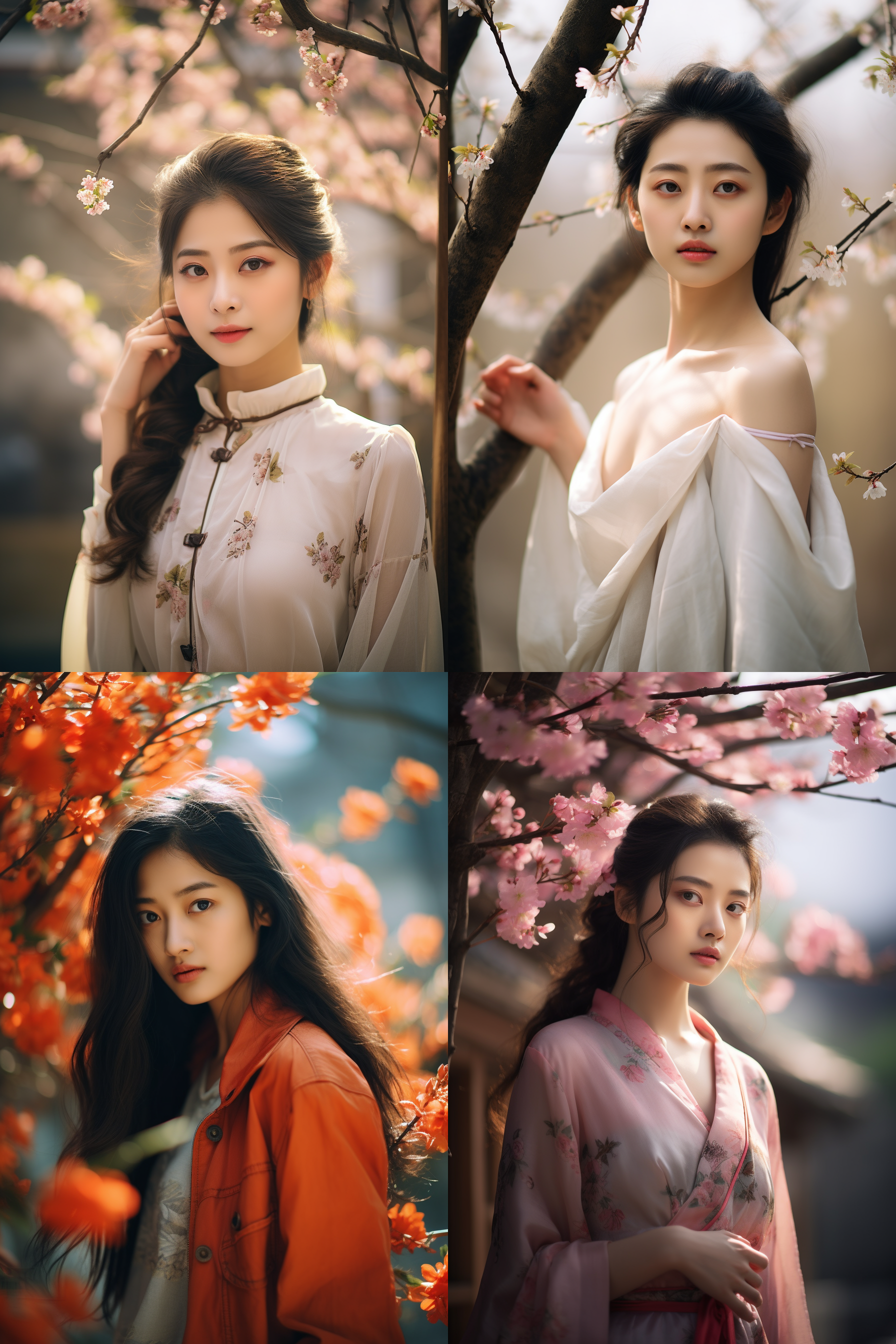 中国女孩，套裙服饰，春日摄影，明亮光线， 清新自然，户外风景，肖像模式，中焦镜头，自然姿态，