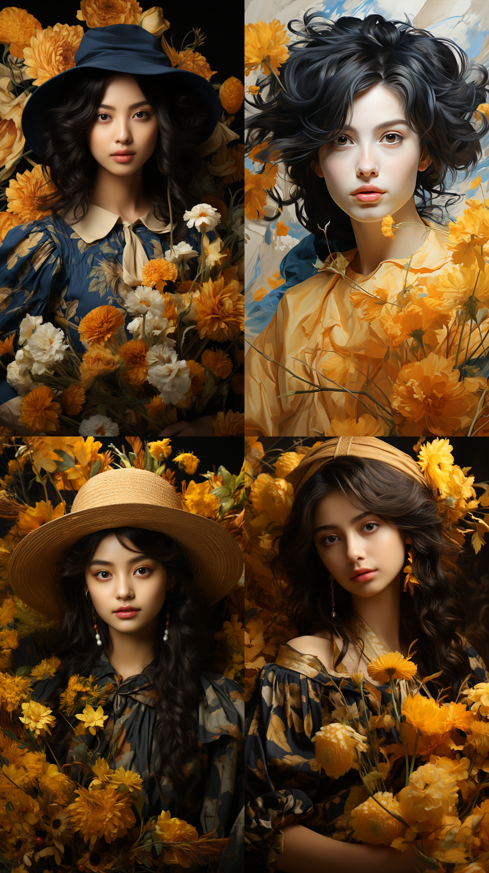 给中国女明星angelababy 杨颖画一副肖像画,风格是梵高的向日葵风格