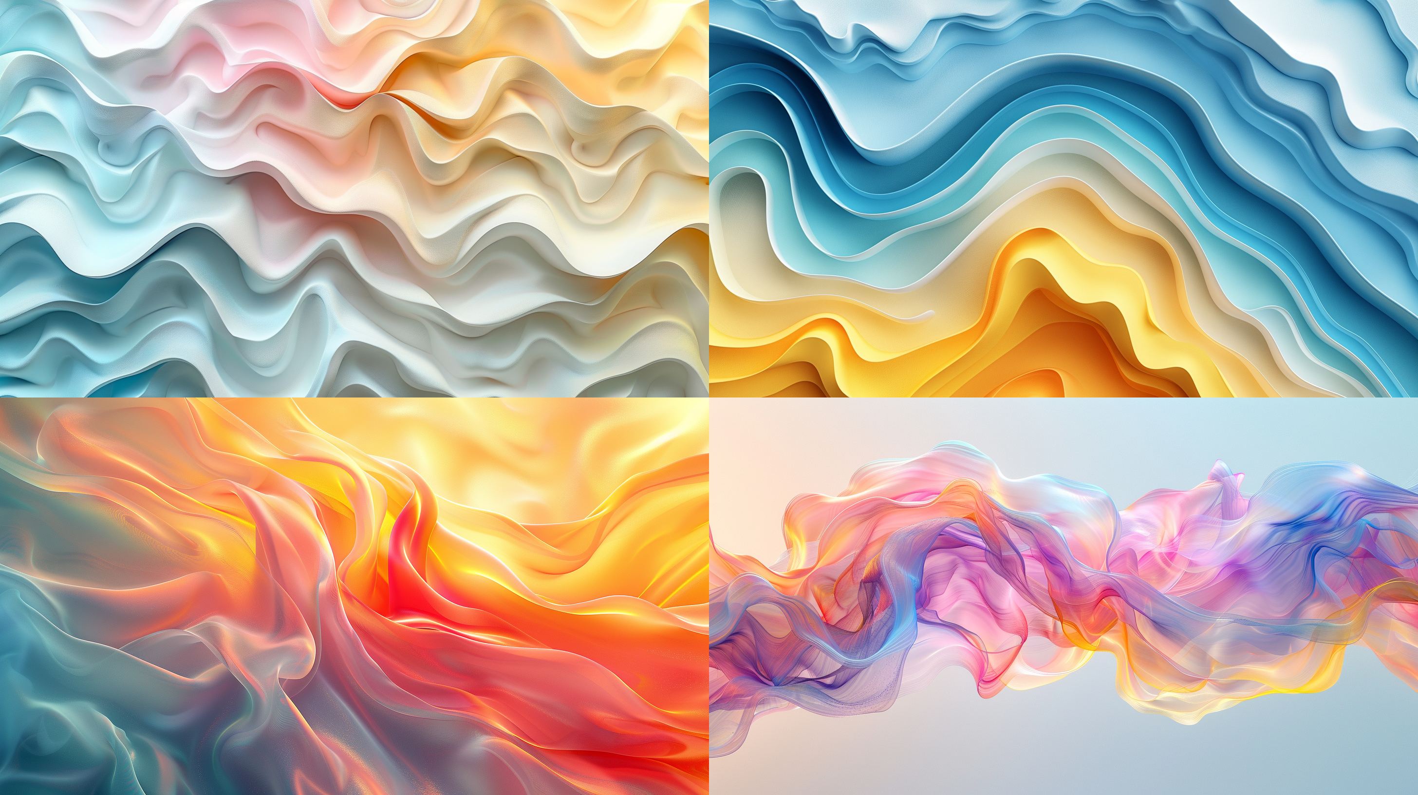 a colorful gradient pattern with colorful waves on a yellow and blue background, in the style of light green and light gray, 32k uhd, delicate flora depictions, intel core, graceful sculptures, pleasing sense of harmony, color splash