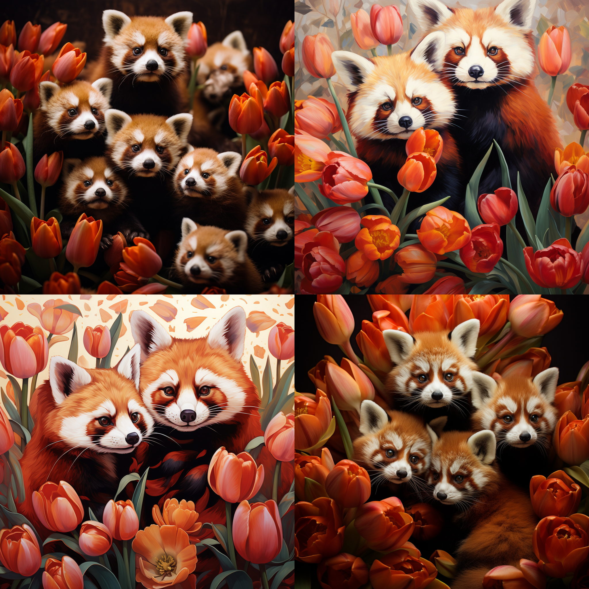 红熊猫和郁金香