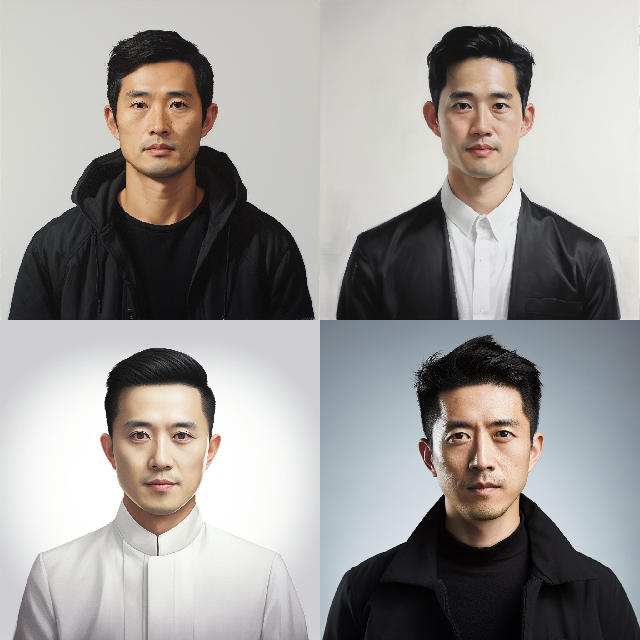 在纯白色背景里面，一名黑色短发的中国人33岁男性正面照，气质，干净